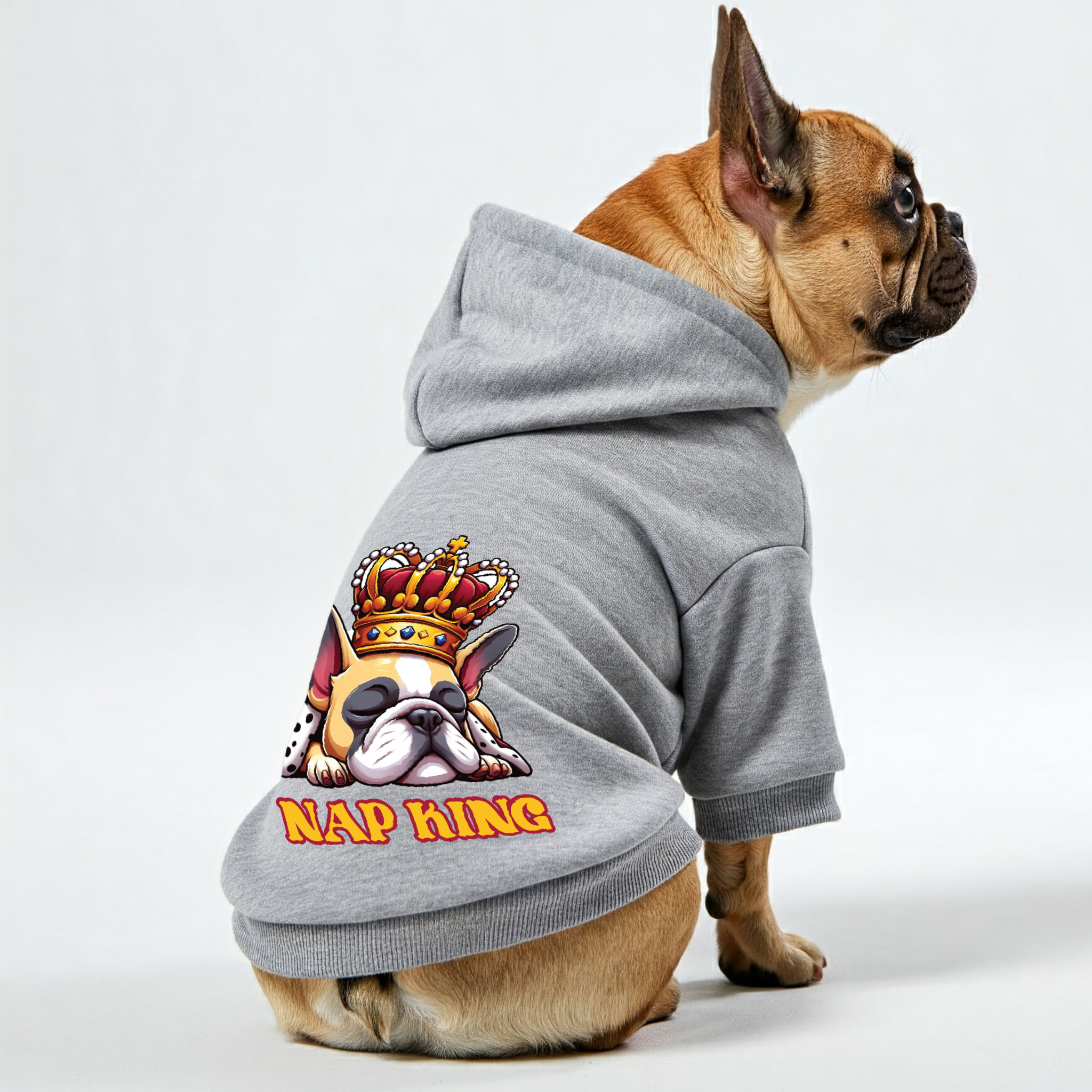 Nap French Bulldog Fleece Hoodie for Outdoor Adventures-fadou