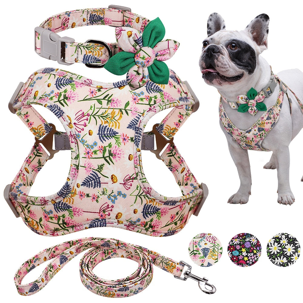 French Bulldog Printed Walking Harness for French Bulldogs-fadou
