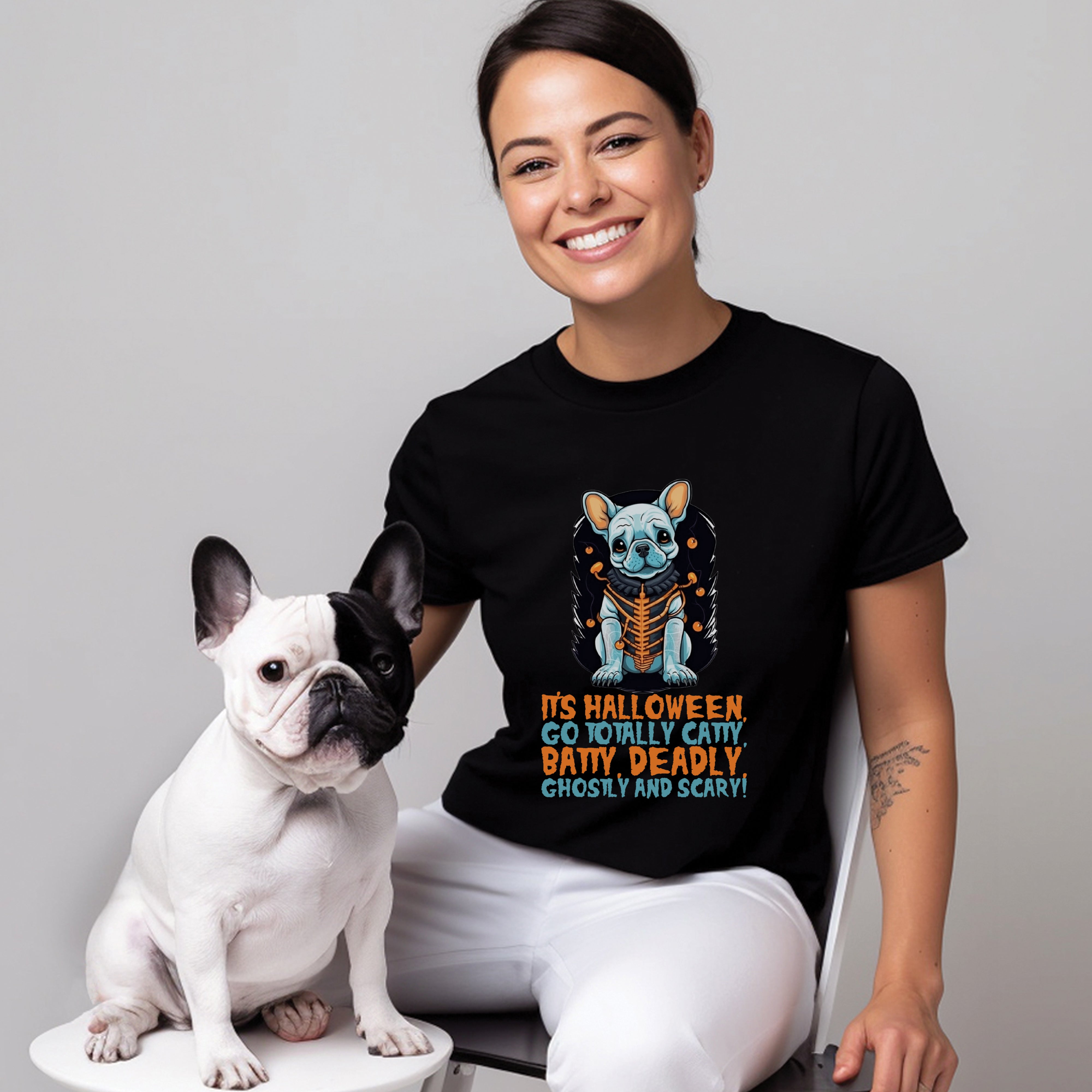 French Bulldog Halloween Cotton T-Shirt for Dog Park Days-fadou