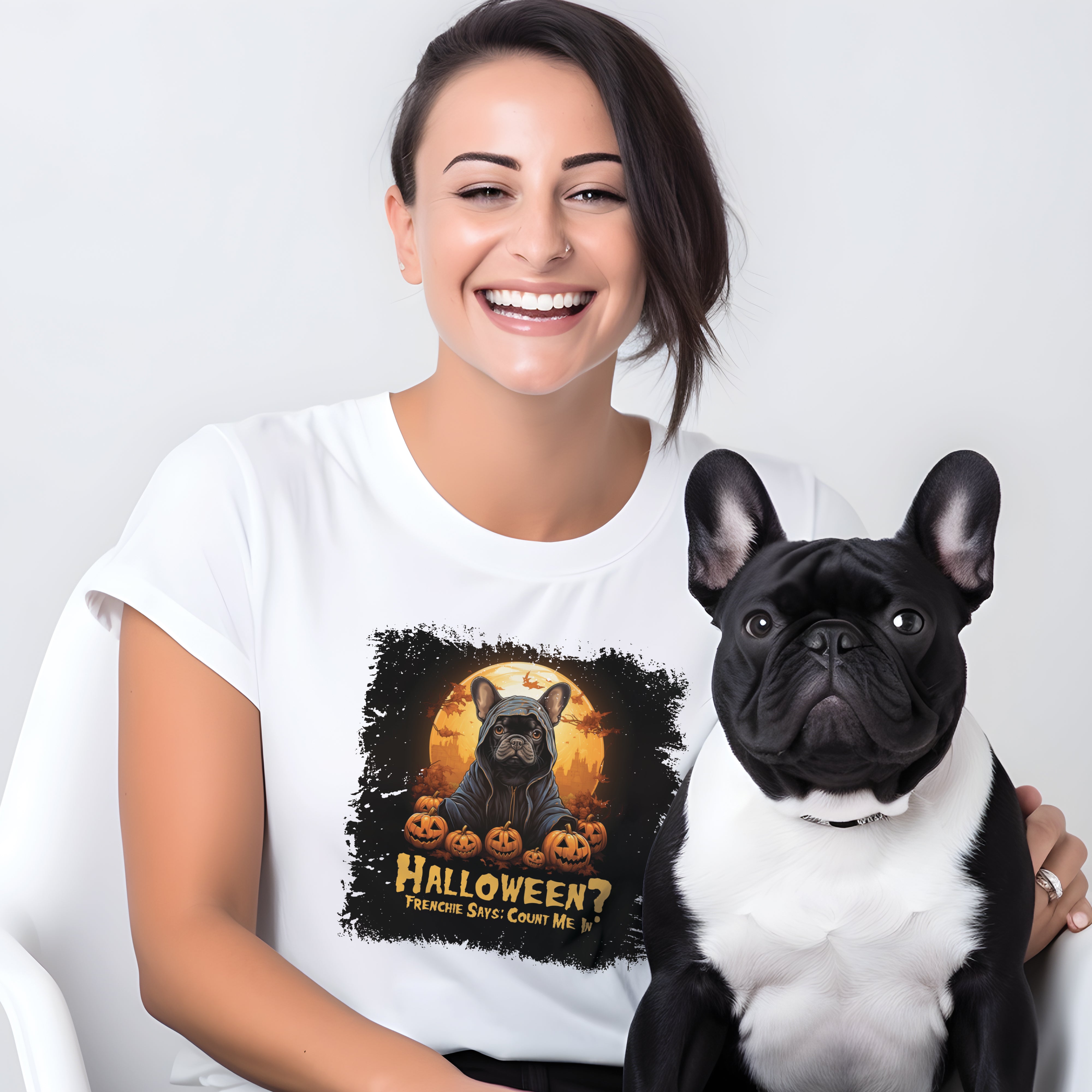 French Bulldog Halloween Cotton T-Shirt for Frenchie Enthusiasts-fadou