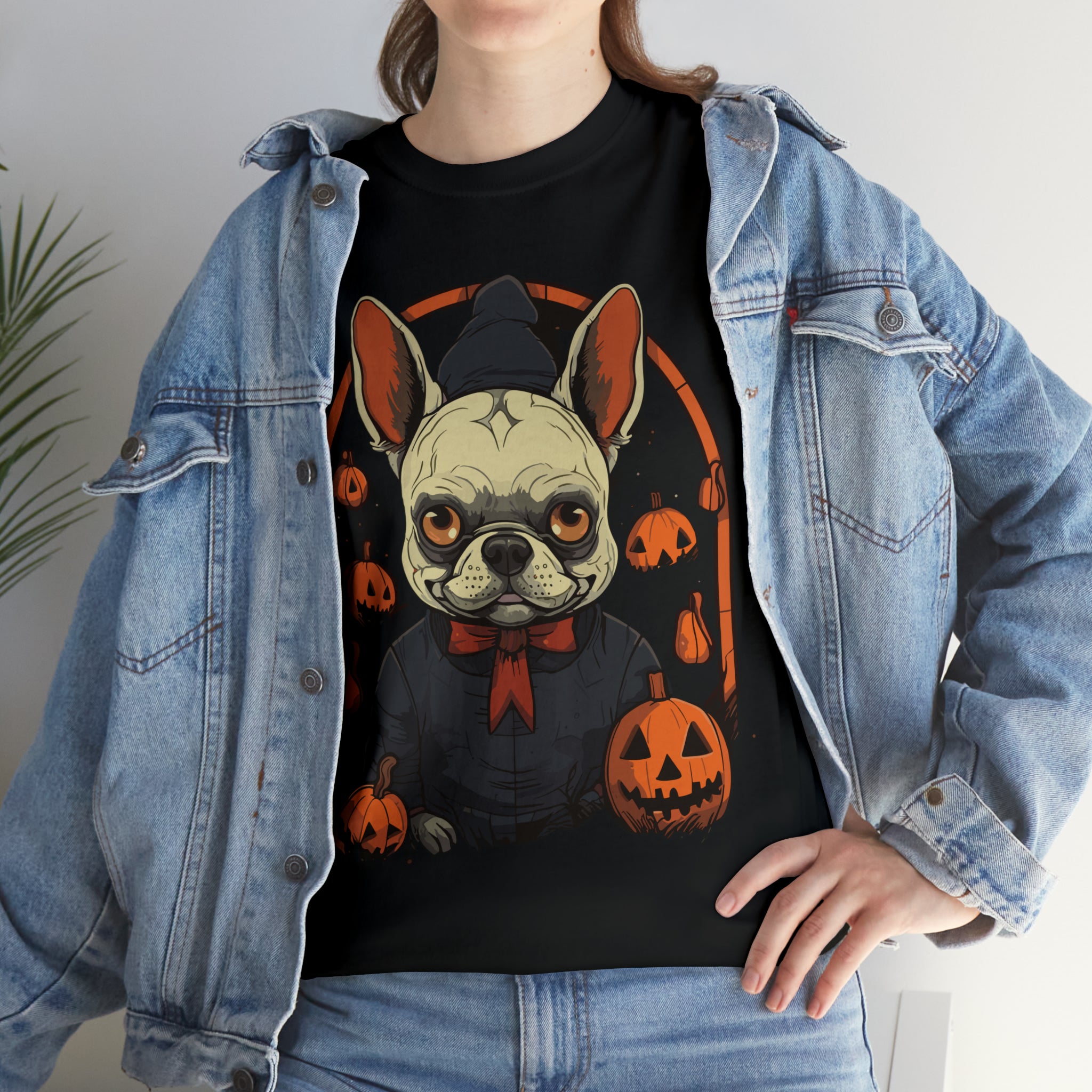 Unisex Halloween Dog Lover Tee for Frenchie Enthusiasts-fadou