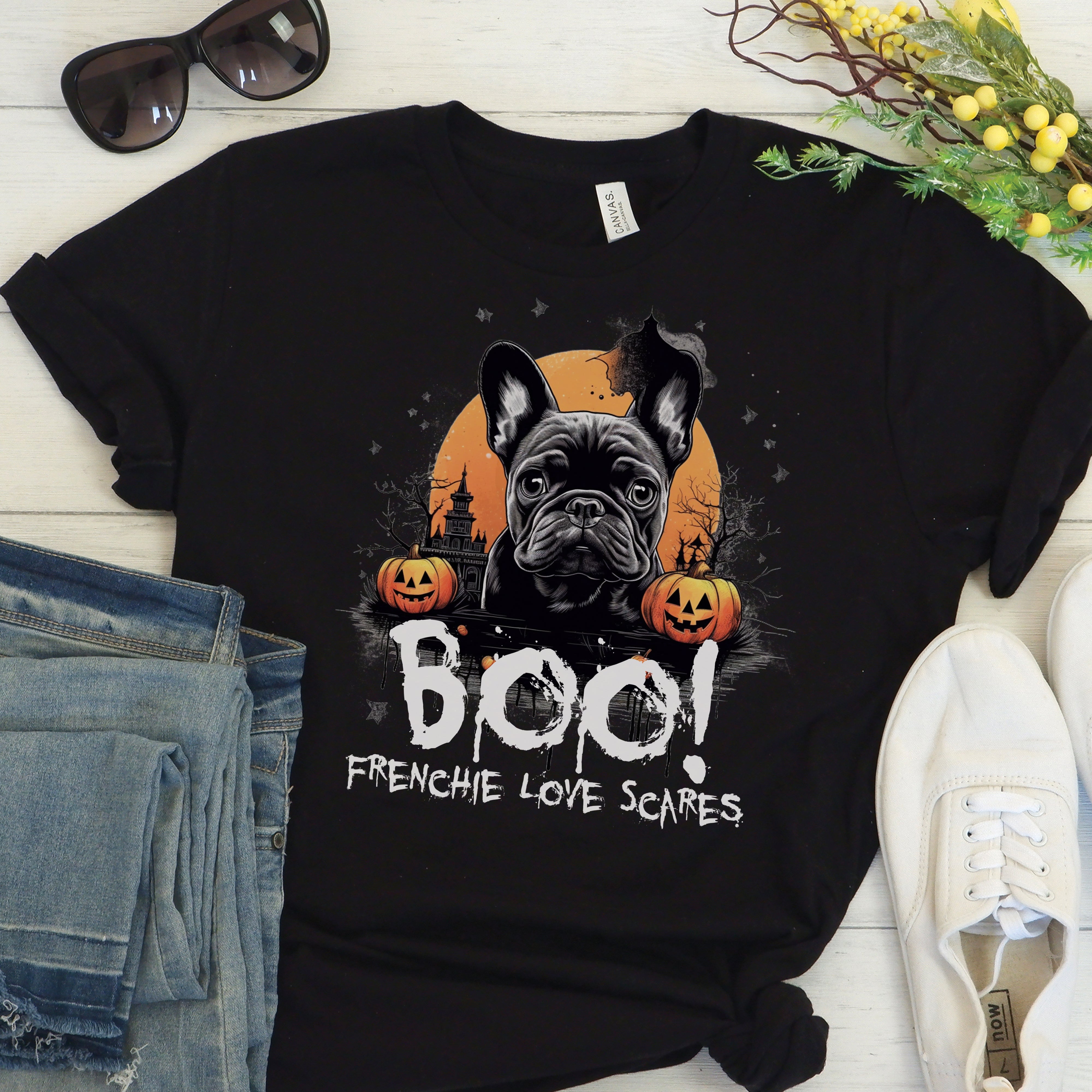 French Bulldog Halloween Cotton T-Shirt for Everyday Wear-fadou