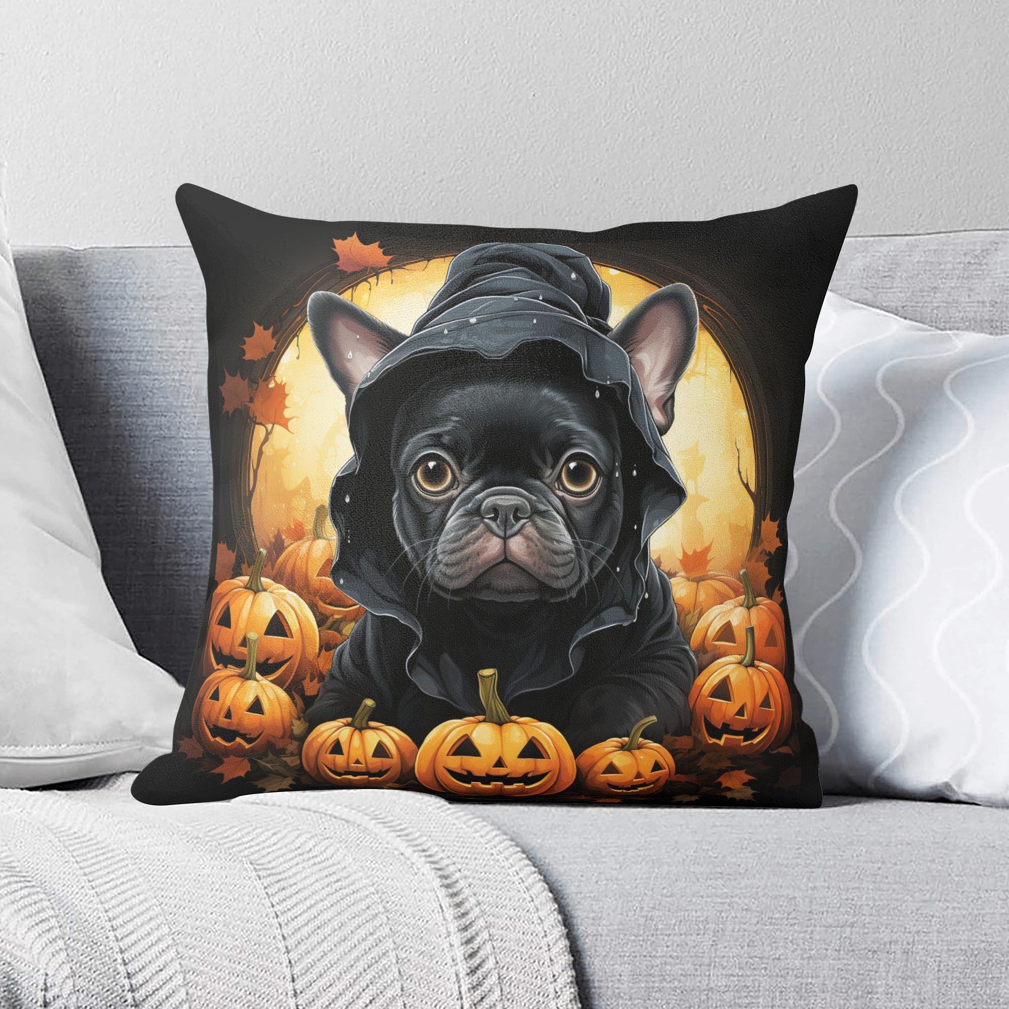 French Bulldog Halloween Cushion Cover for Frenchie Enthusiasts-fadou