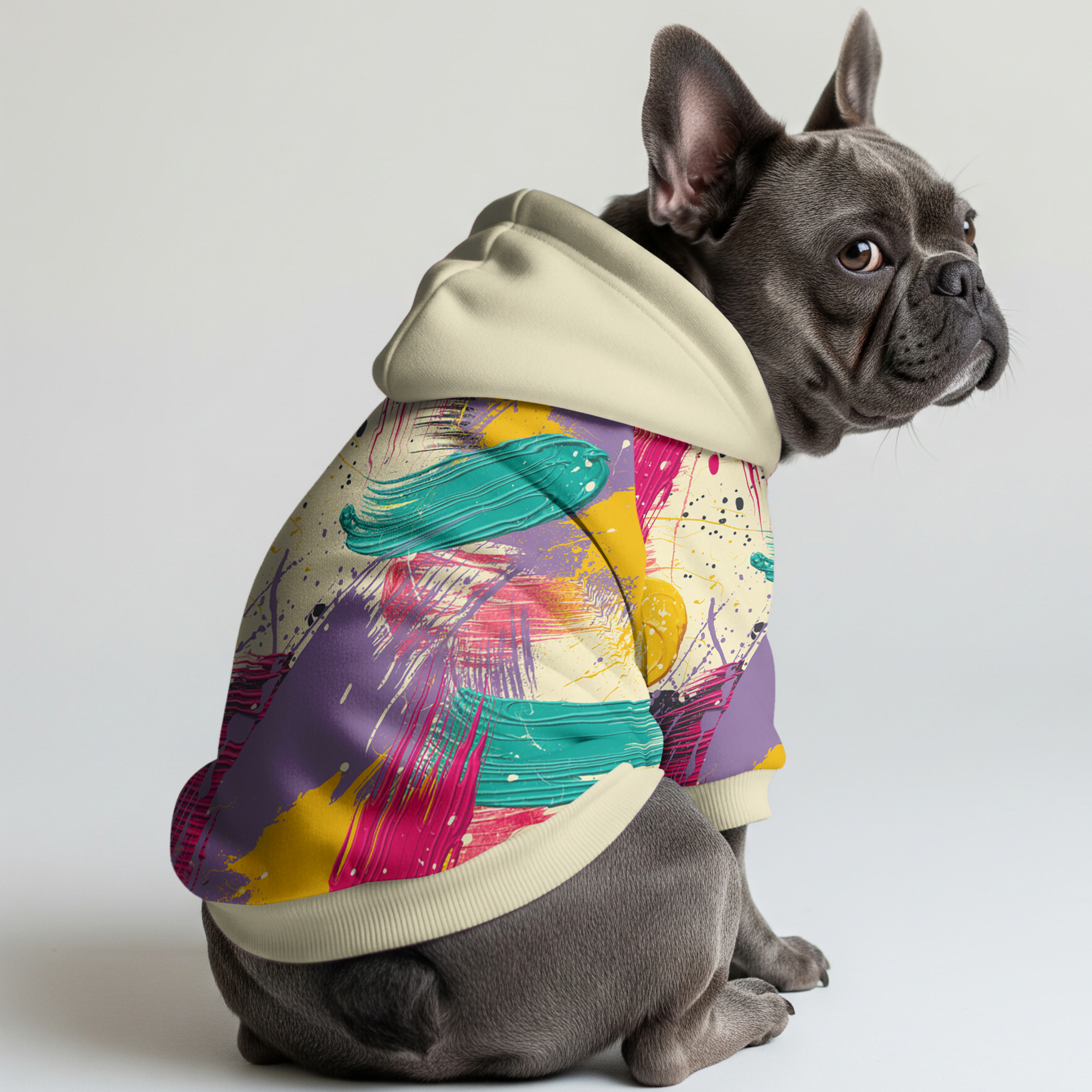 Dingo French Bulldog Fleece Hoodie for Outdoor Adventures-fadou