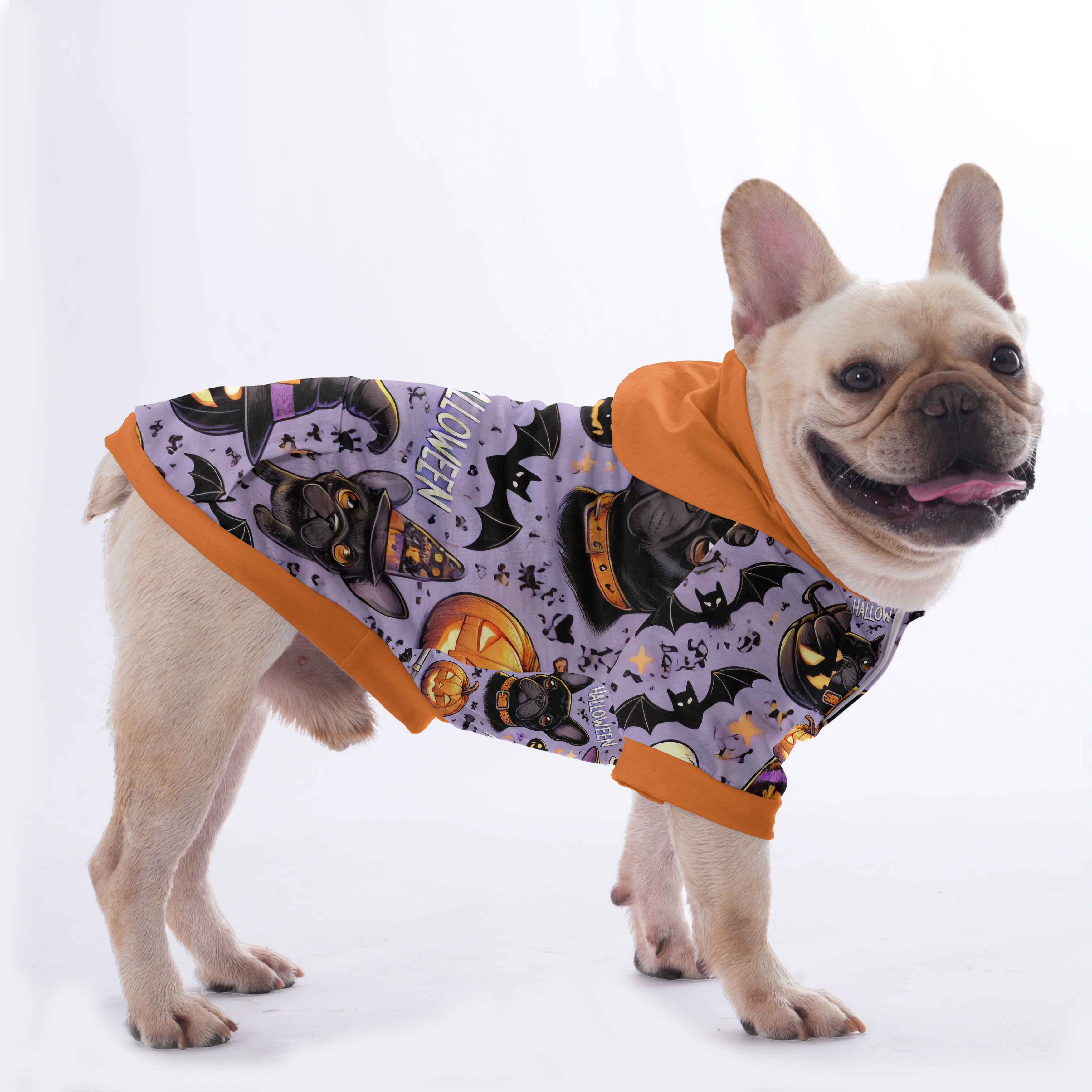Frenchie Halloween Fleece Hoodie for Outdoor Adventures-fadou