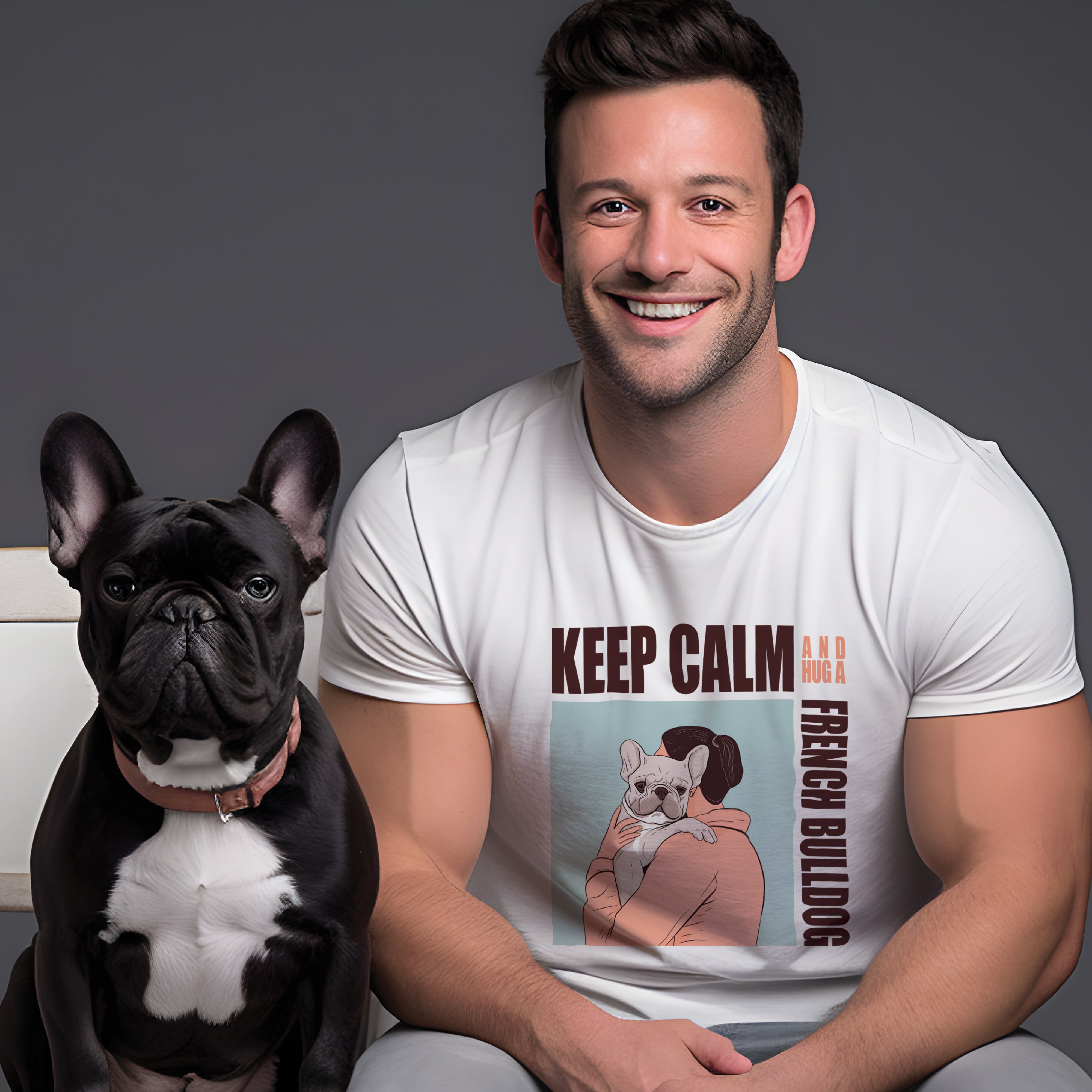 Hugging French Bulldog Dog Lover Tee for Dog Moms & Dads-fadou