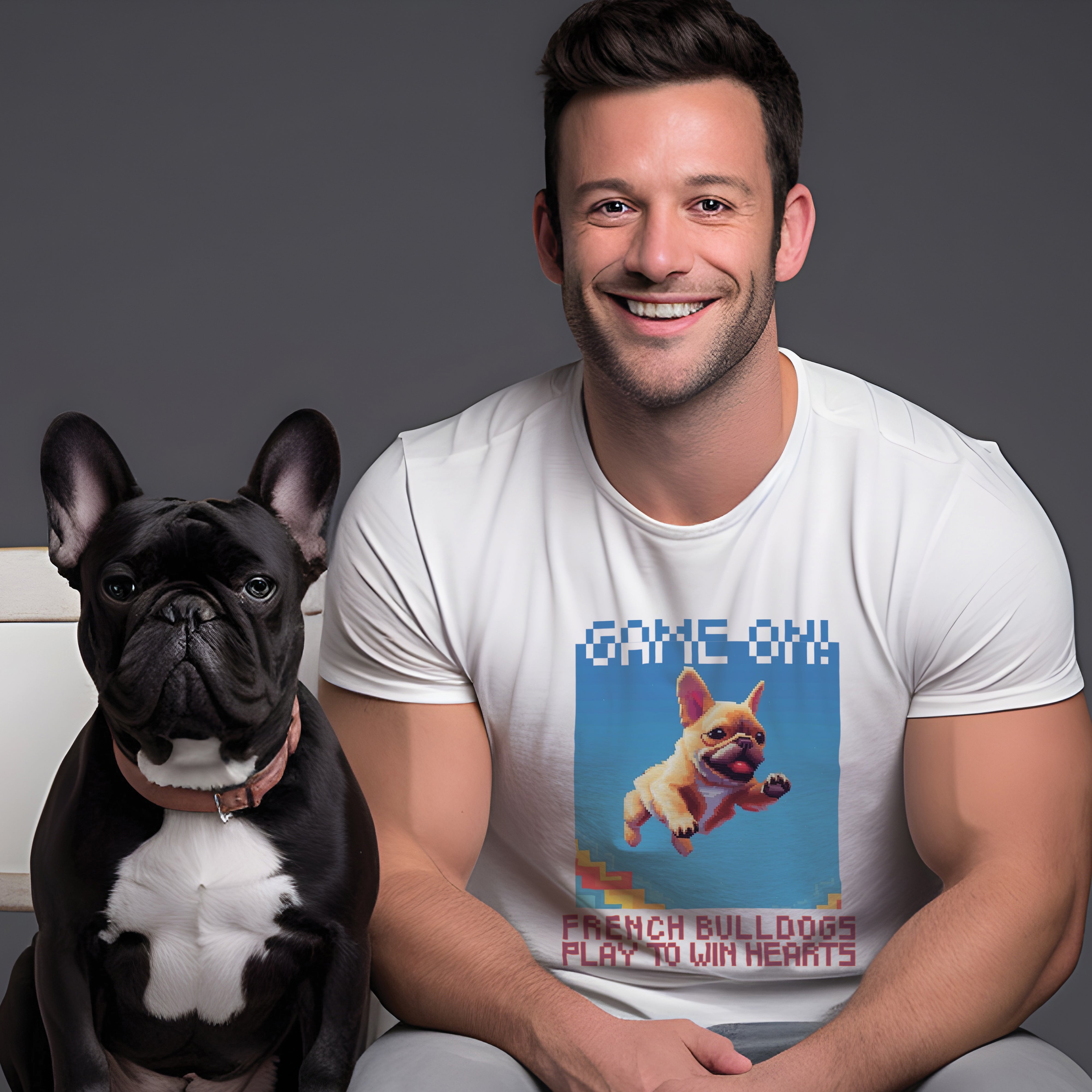 Pixel French Bulldog Cotton T-Shirt for Dog Moms & Dads-fadou