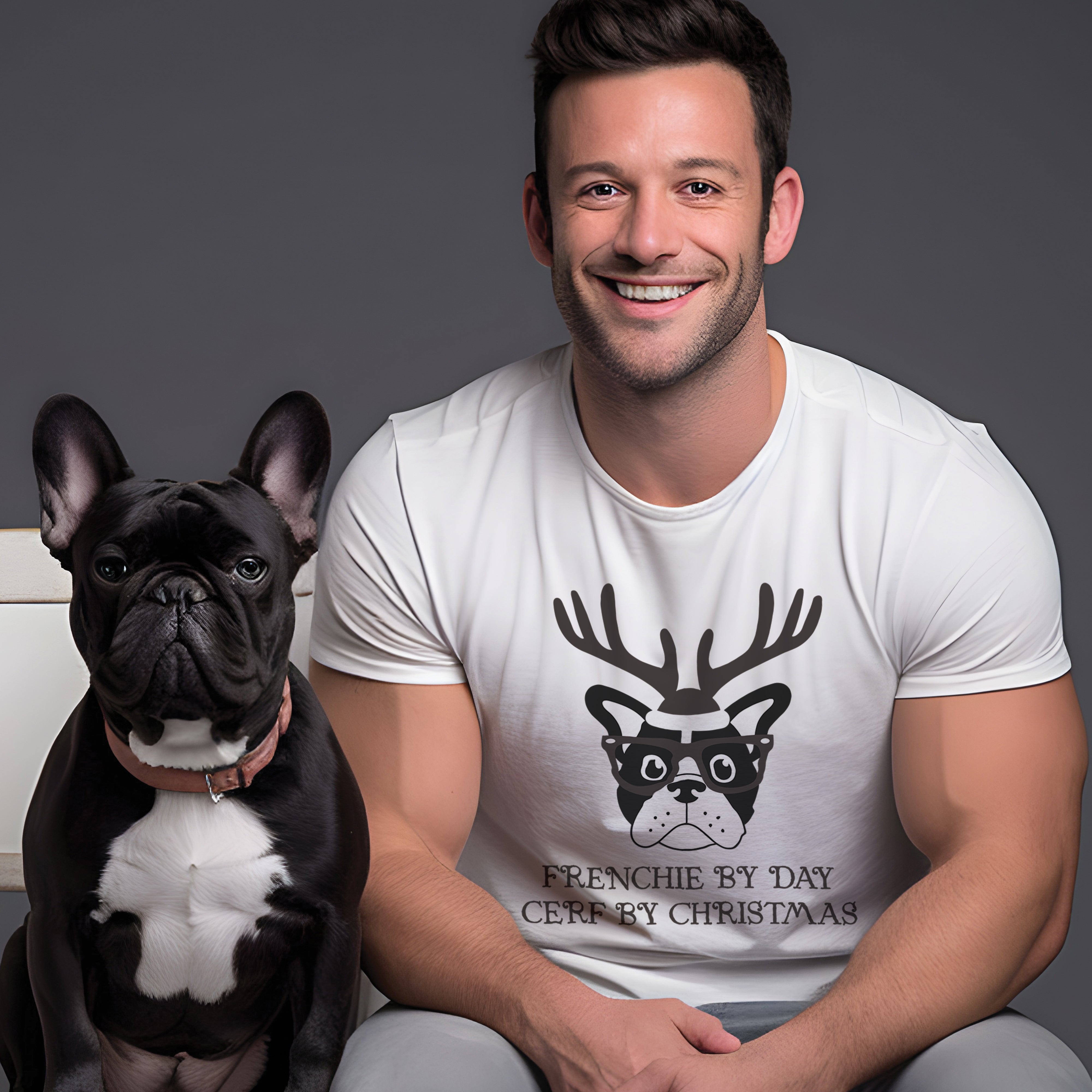 Frenchie Reindeer - Unisex T-Shirt for Frenchie Enthusiasts-fadou