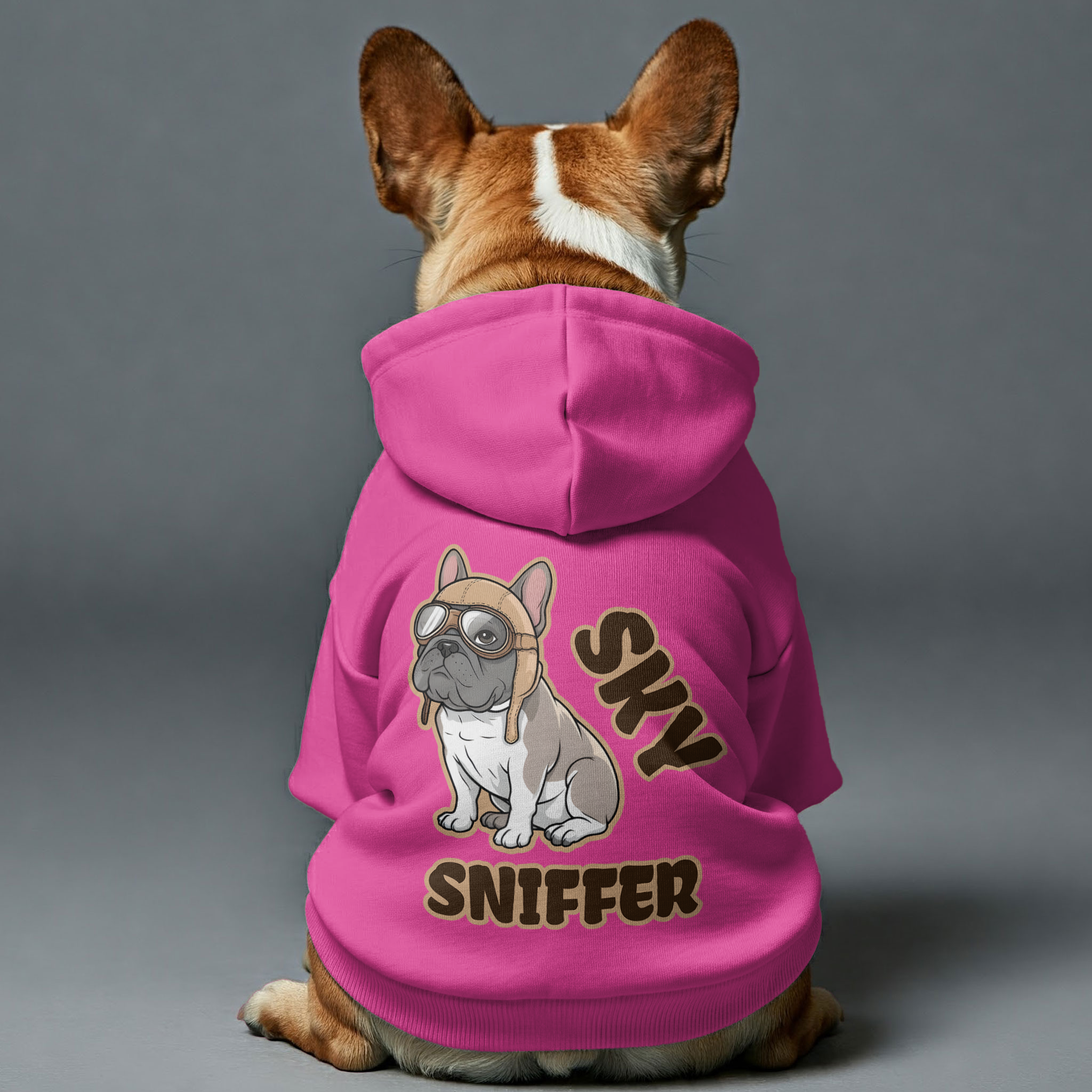 Sky French Bulldog Fleece Hoodie for Outdoor Adventures-fadou