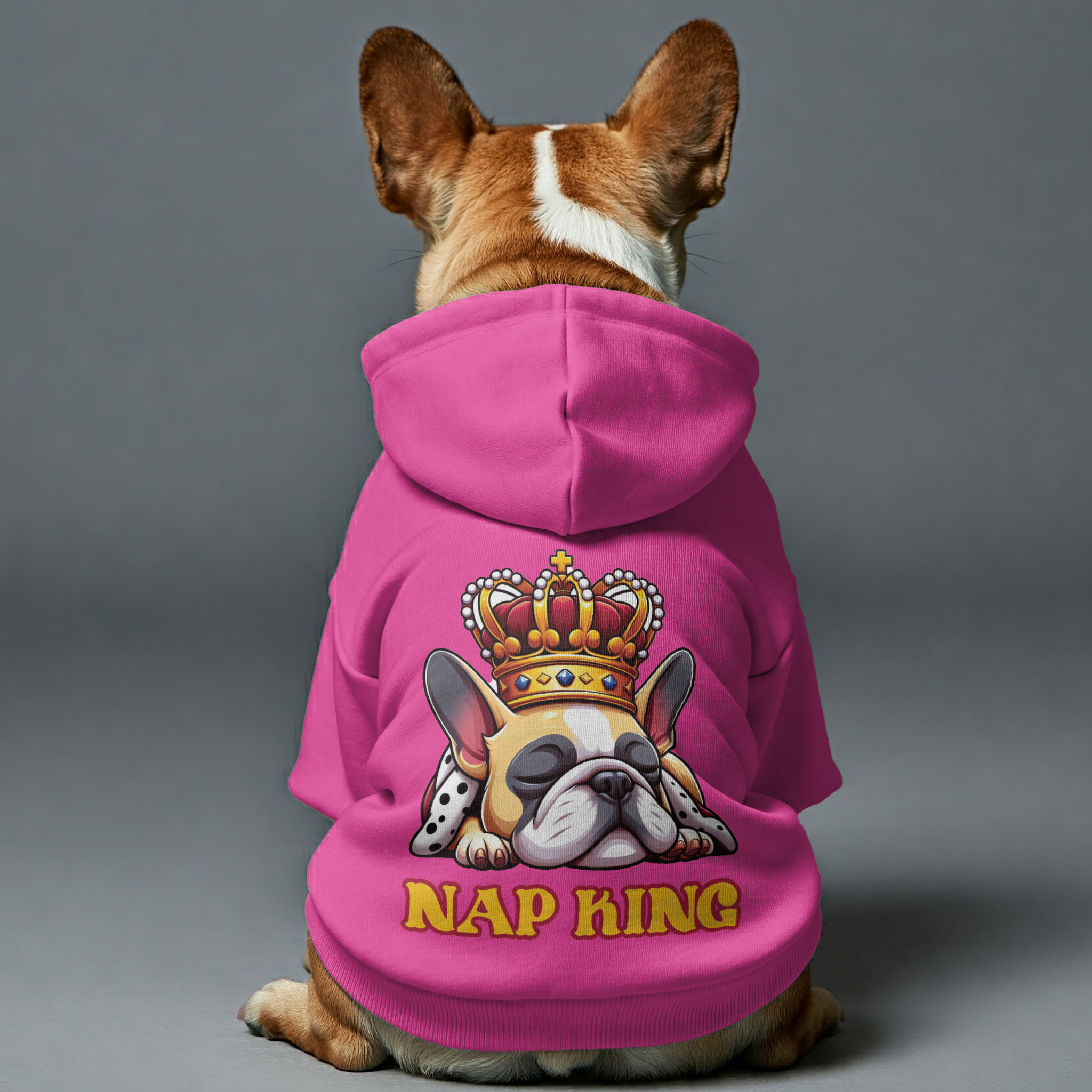 Nap French Bulldog Fleece Hoodie for Outdoor Adventures-fadou