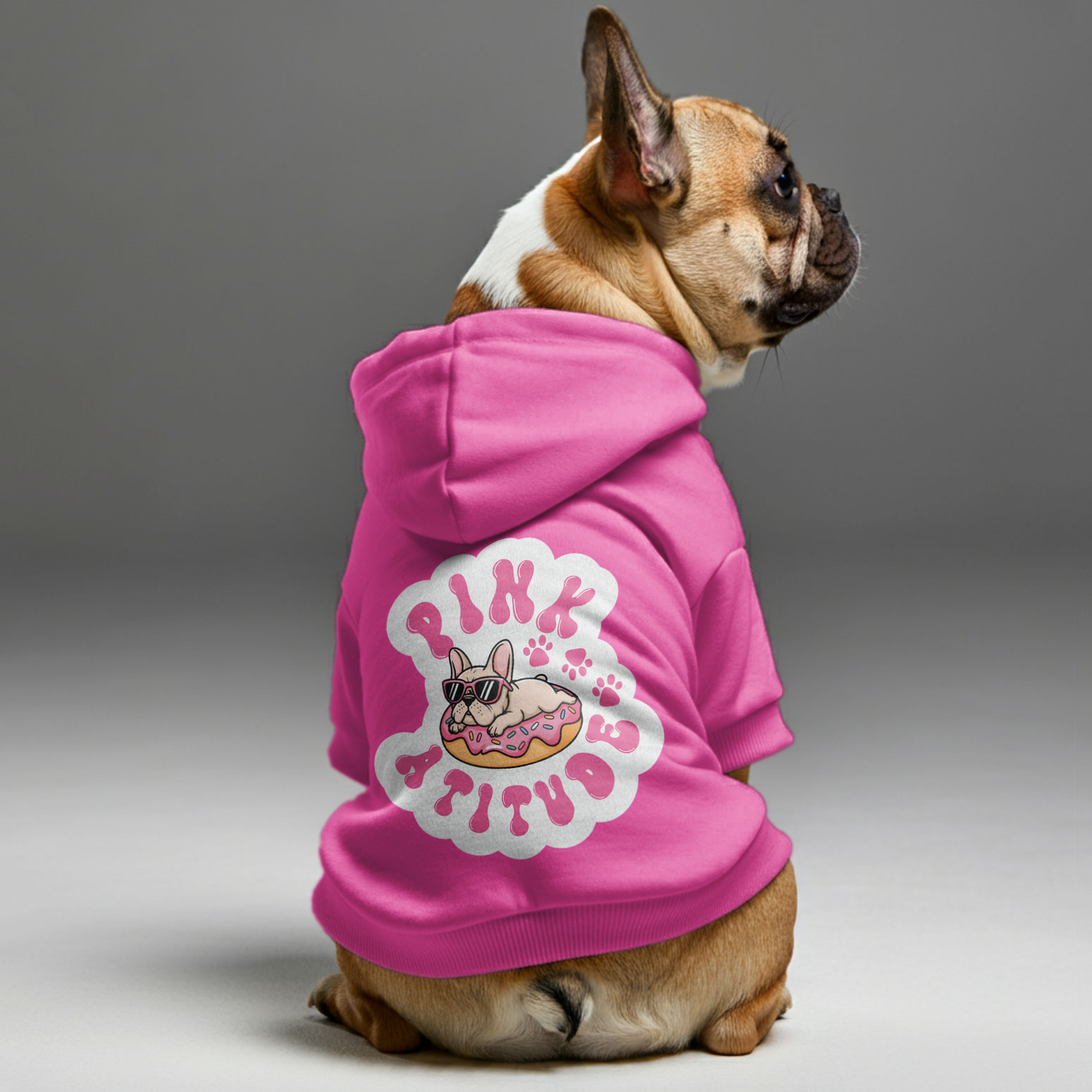 Pink French Bulldog Fleece Hoodie for Brachycephalic Dogs-fadou