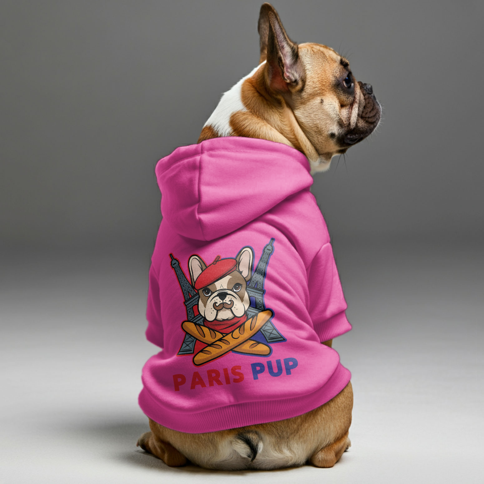 Paris French Bulldog Fleece Hoodie for Outdoor Adventures-fadou