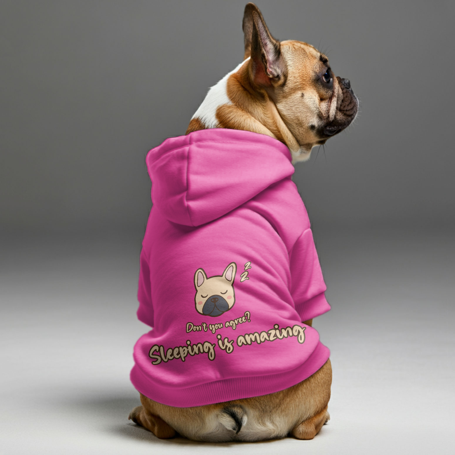 Sleeping French Bulldog Fleece Hoodie for Outdoor Adventures-fadou