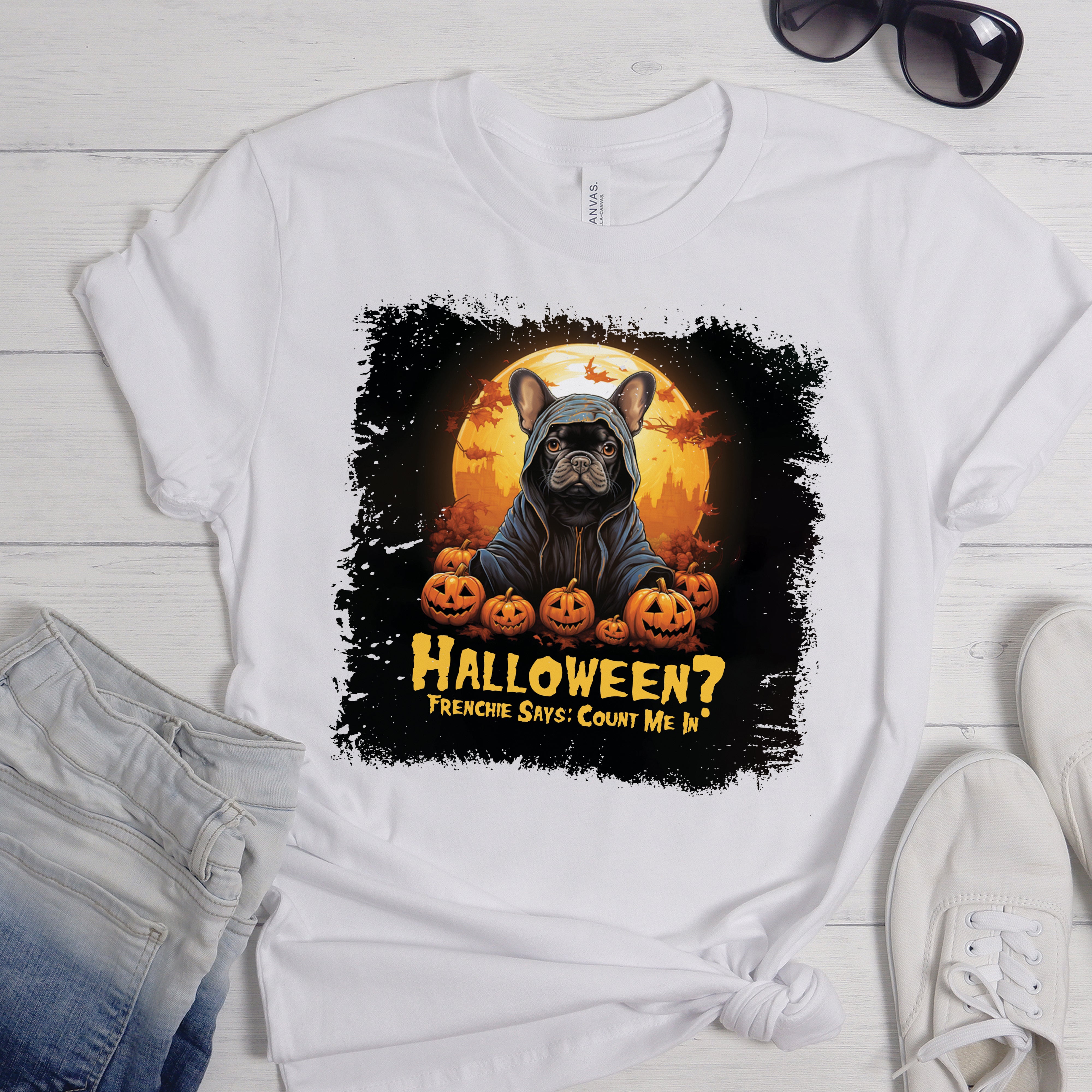 French Bulldog Halloween Cotton T-Shirt for Frenchie Enthusiasts-fadou