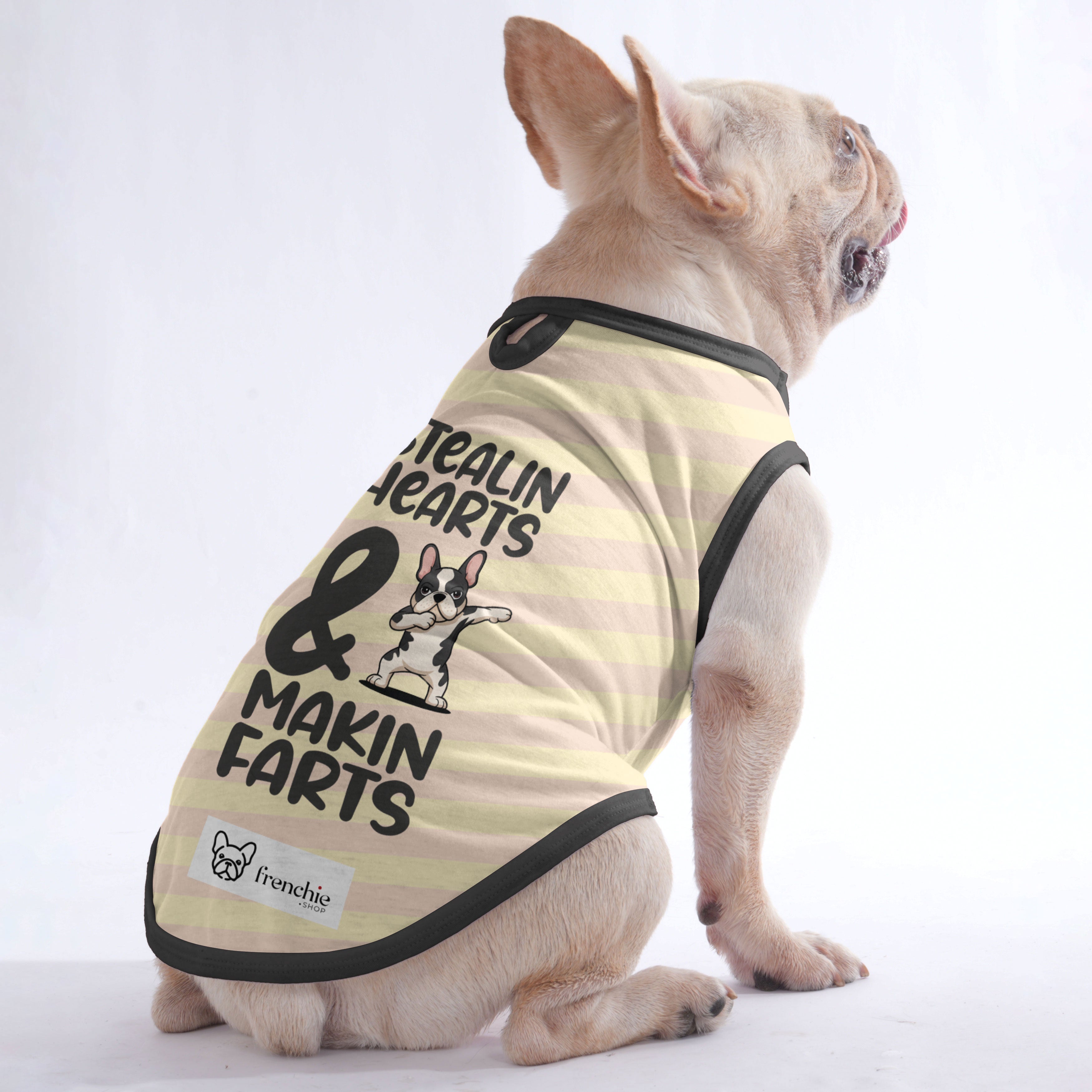 Stealin French Bulldog Cotton Tee for Outdoor Adventures-fadou