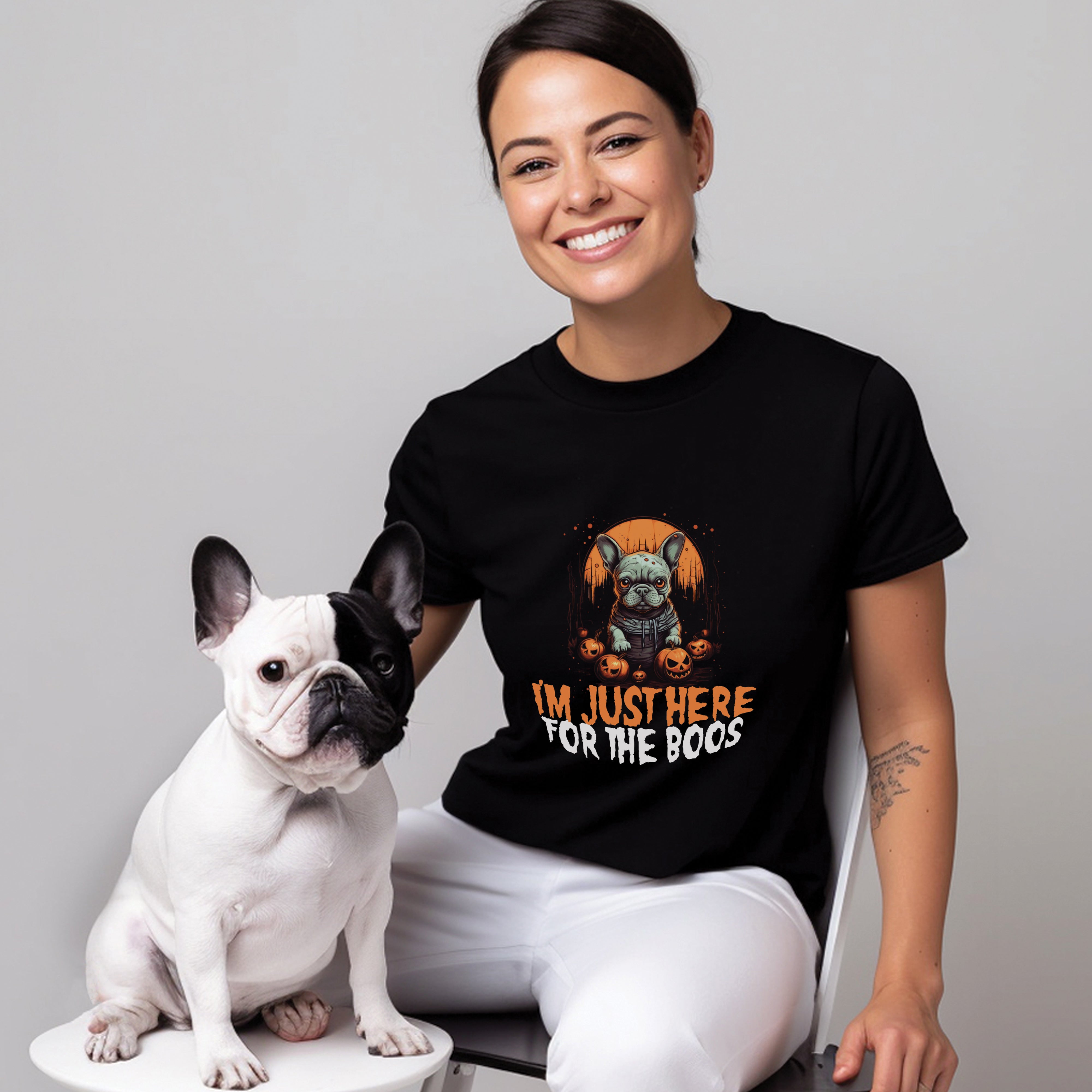Spook French Bulldog Graphic Tee for Frenchie Enthusiasts-fadou