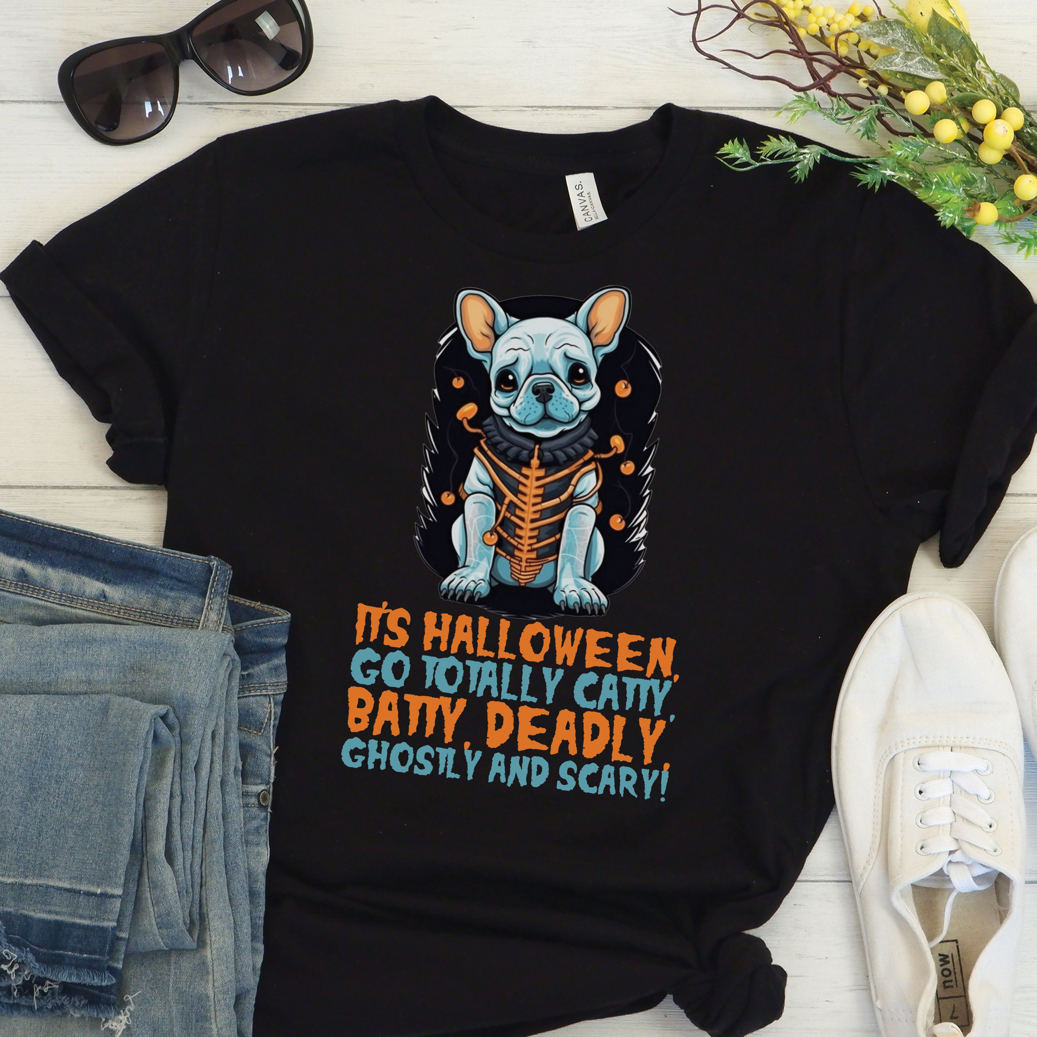 French Bulldog Halloween Cotton T-Shirt for Dog Park Days-fadou