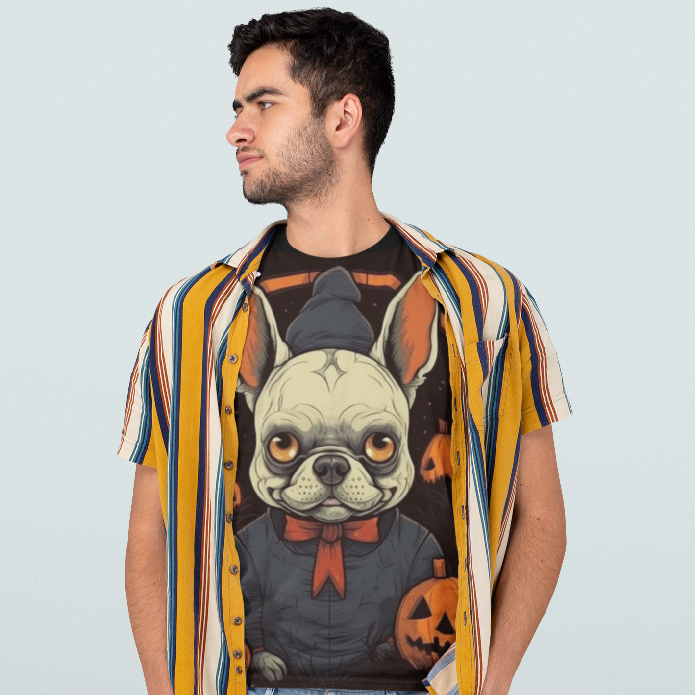 Unisex Halloween Dog Lover Tee for Frenchie Enthusiasts-fadou