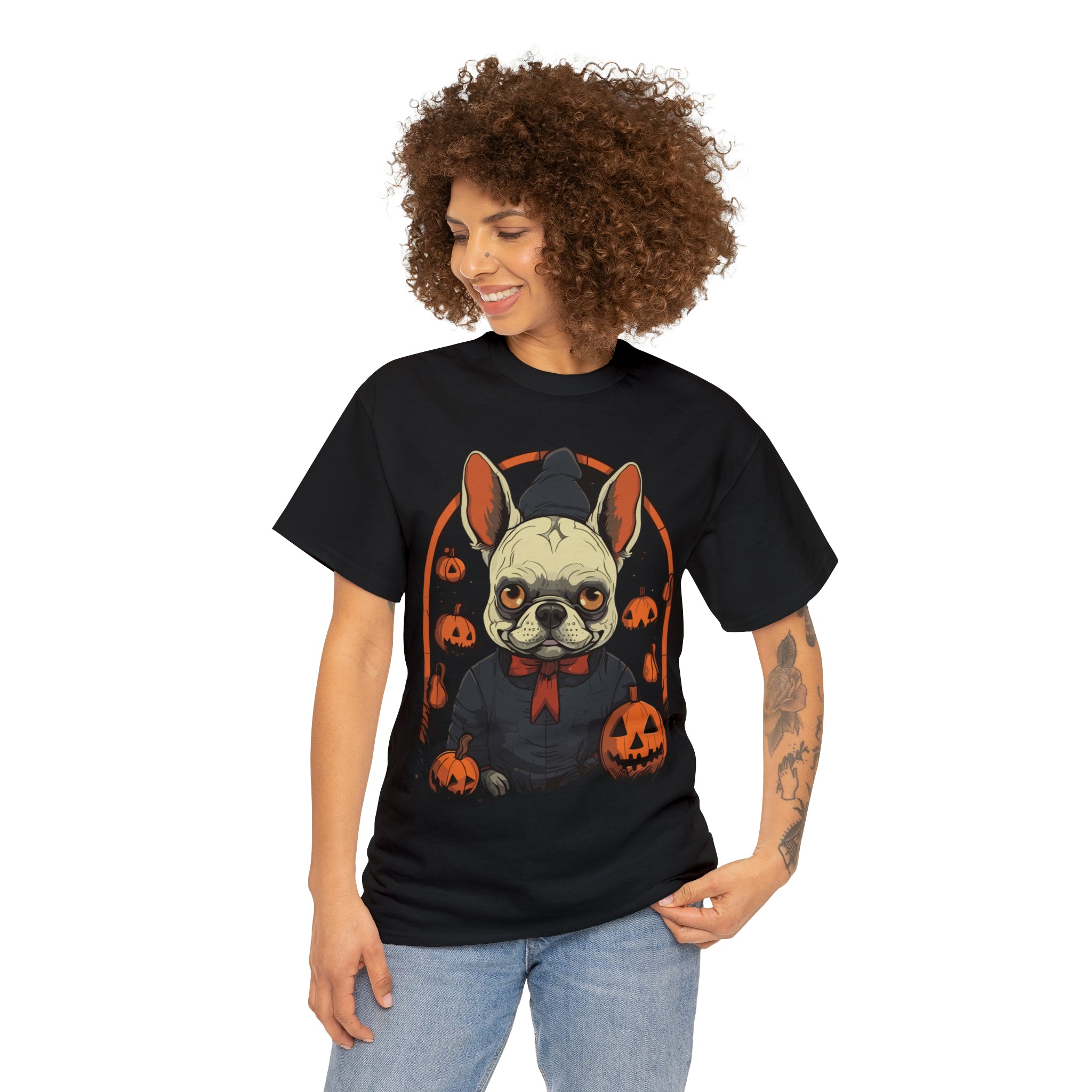 Unisex Halloween Dog Lover Tee for Frenchie Enthusiasts-fadou