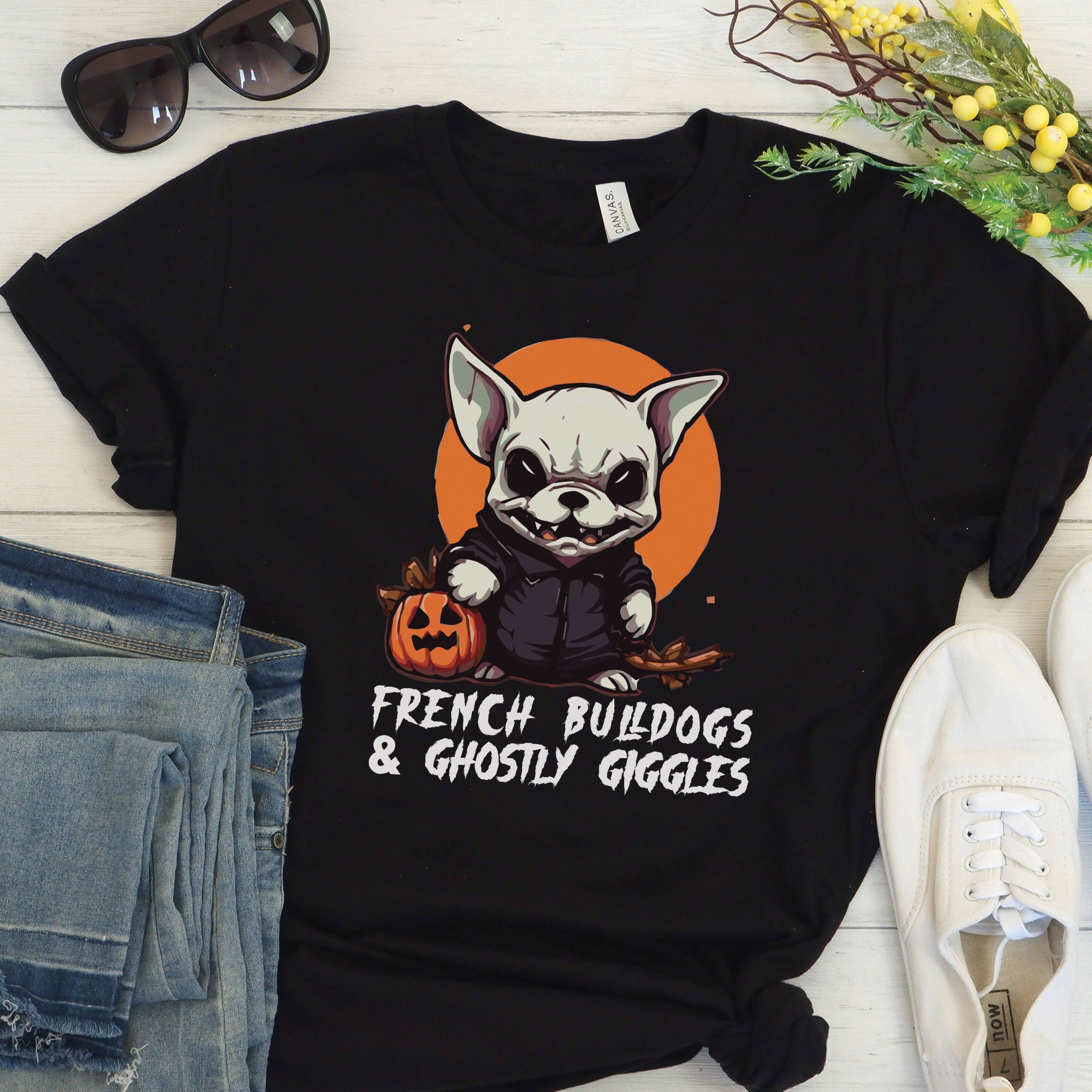French Bulldog Halloween Graphic Tee for Frenchie Enthusiasts-fadou