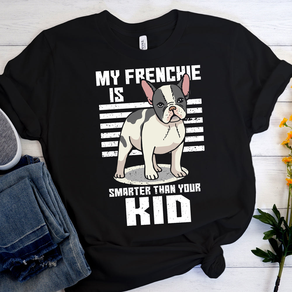 Smart French Bulldog Cotton T-Shirt for Frenchie Enthusiasts-fadou