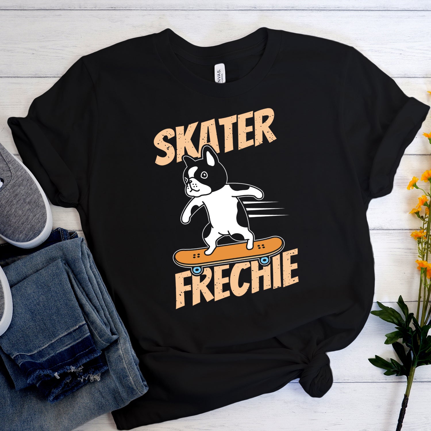 French Bulldog with Skateboard- Unisex T-Shirt for Frenchie Enthusiasts-fadou