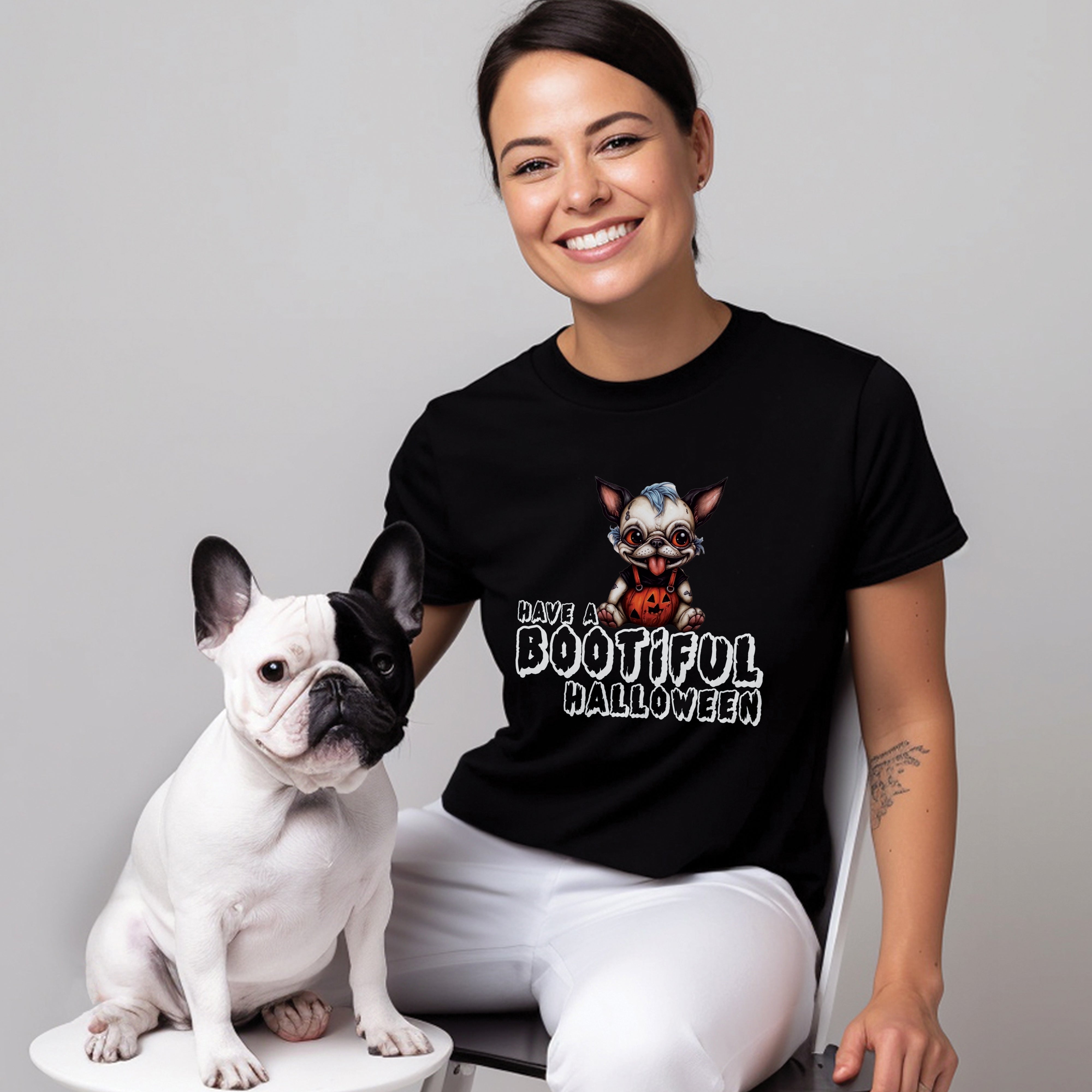 French Bulldog Halloween Cotton T-Shirt for Frenchie Fans-fadou