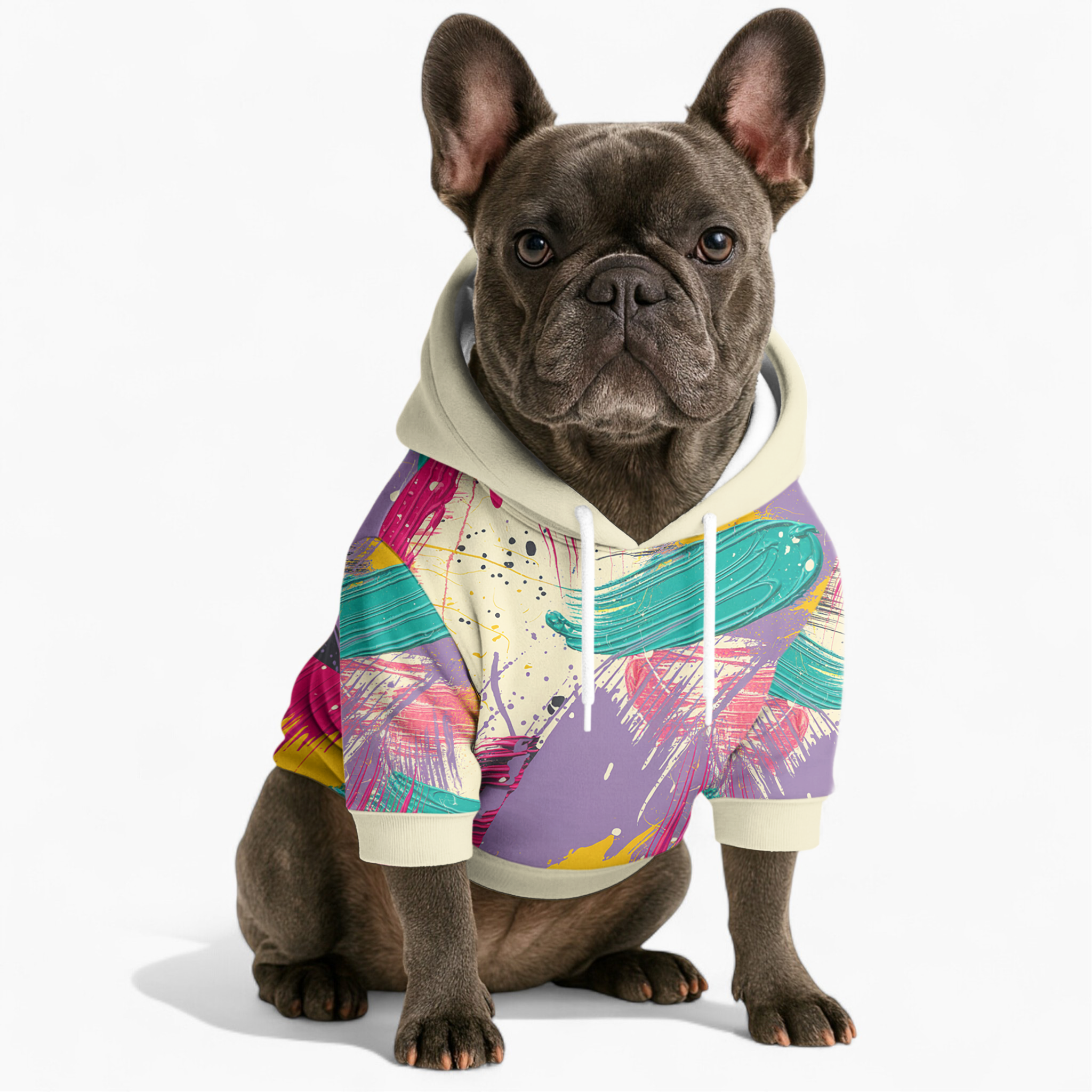 Dingo French Bulldog Fleece Hoodie for Outdoor Adventures-fadou