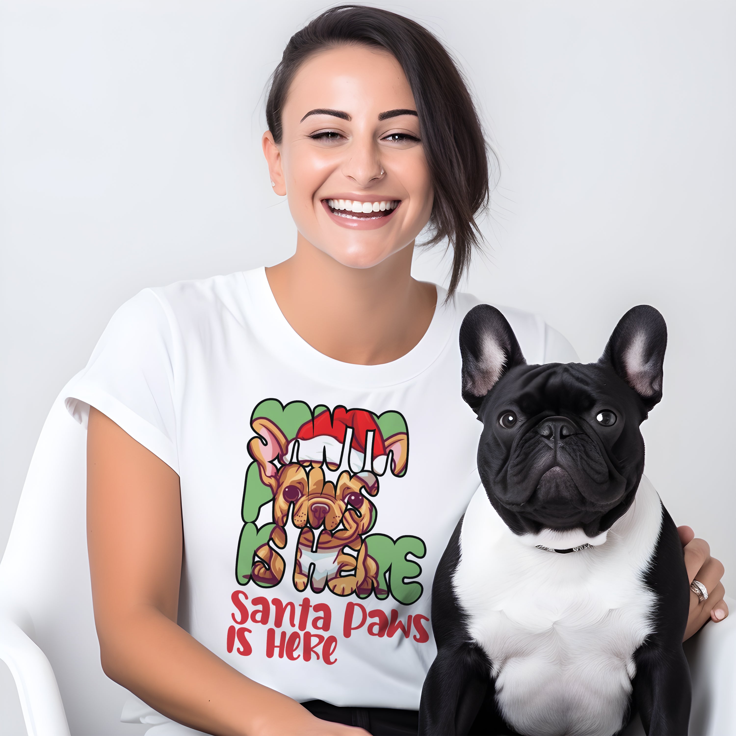 Santa French Bulldog Cotton T-Shirt for Frenchie Enthusiasts-fadou