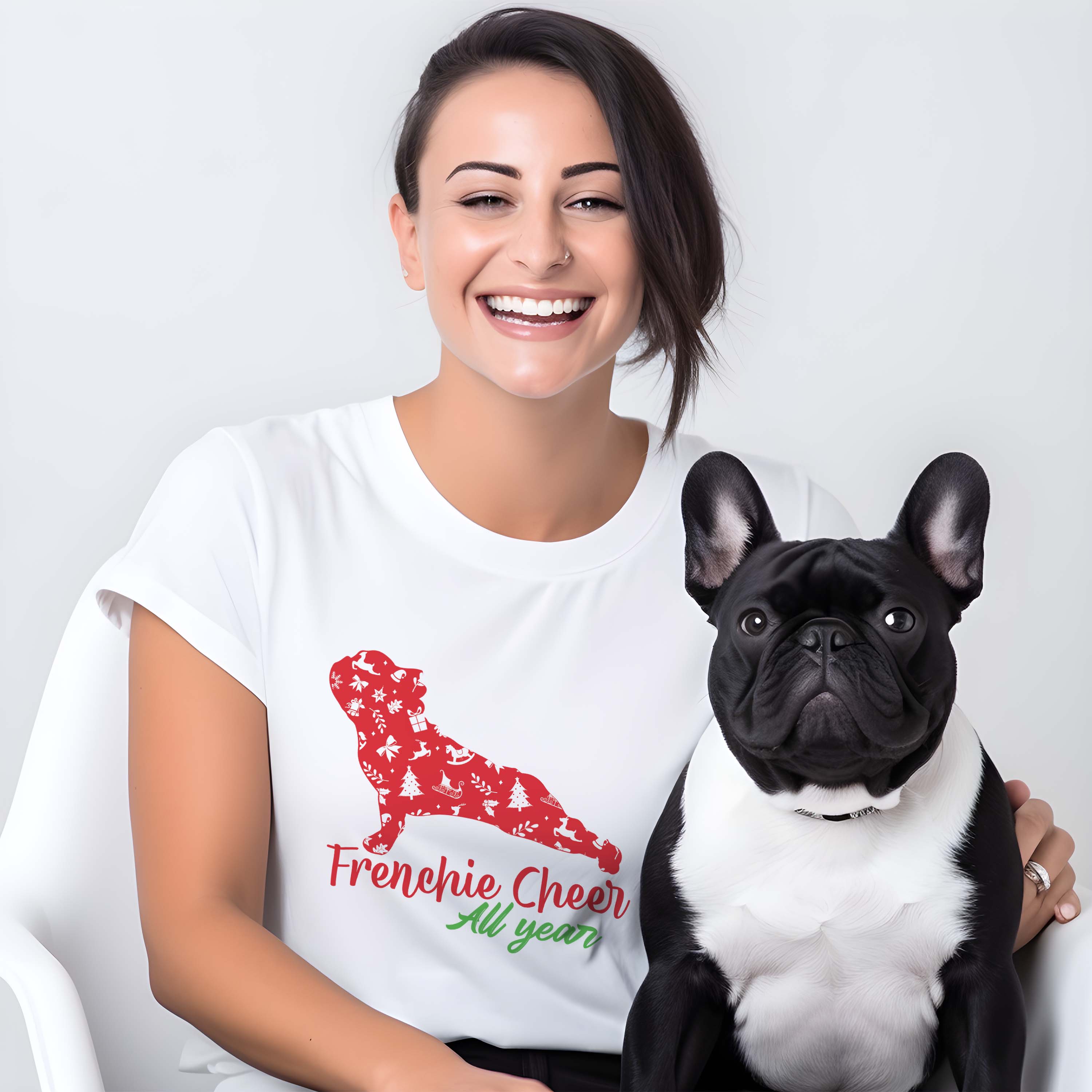 French Bulldog Christmas Cotton T-Shirt for Everyday Wear-fadou
