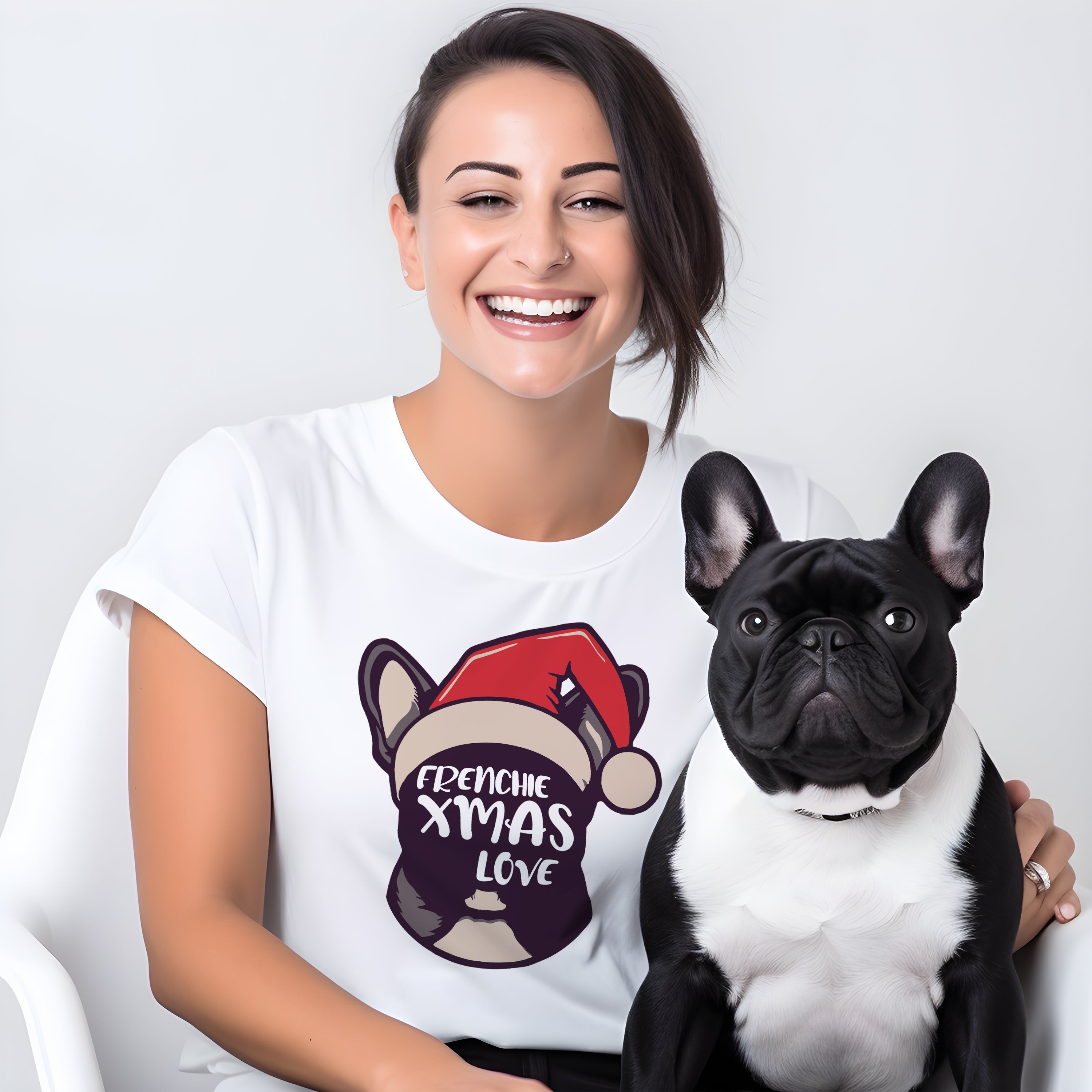 Xmas French Bulldog Cotton T-Shirt for Frenchie Enthusiasts-fadou
