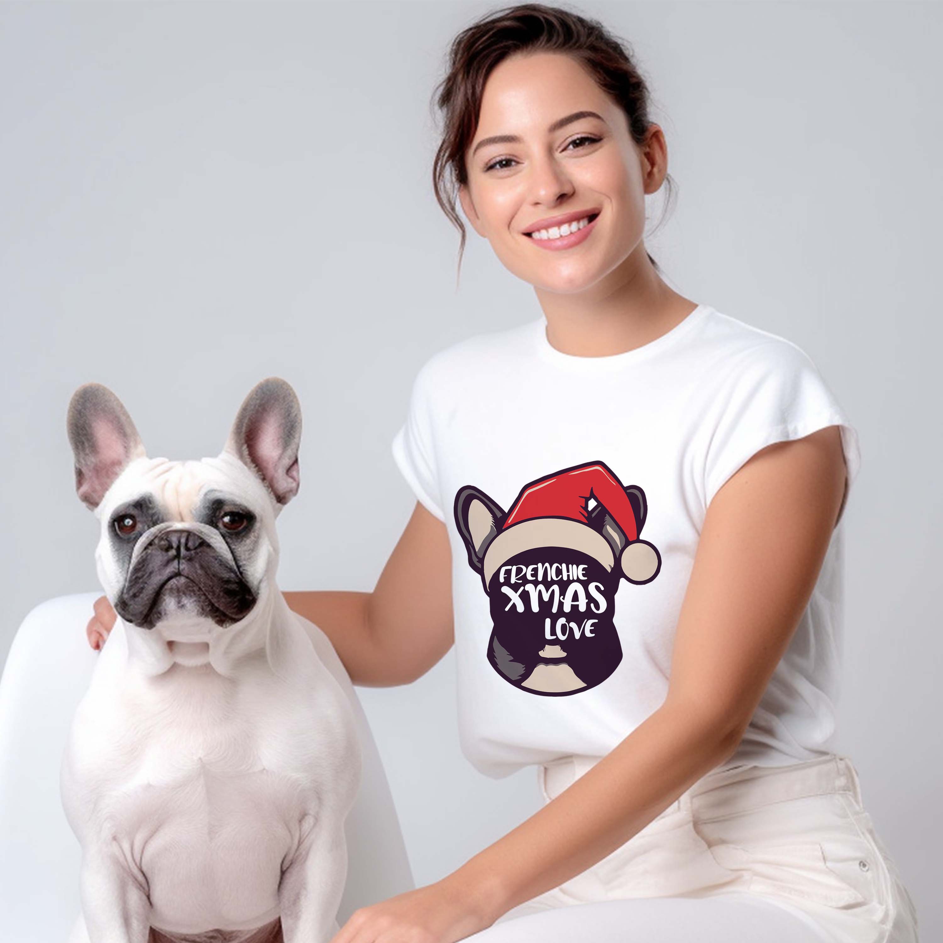 Xmas French Bulldog Cotton T-Shirt for Frenchie Enthusiasts-fadou