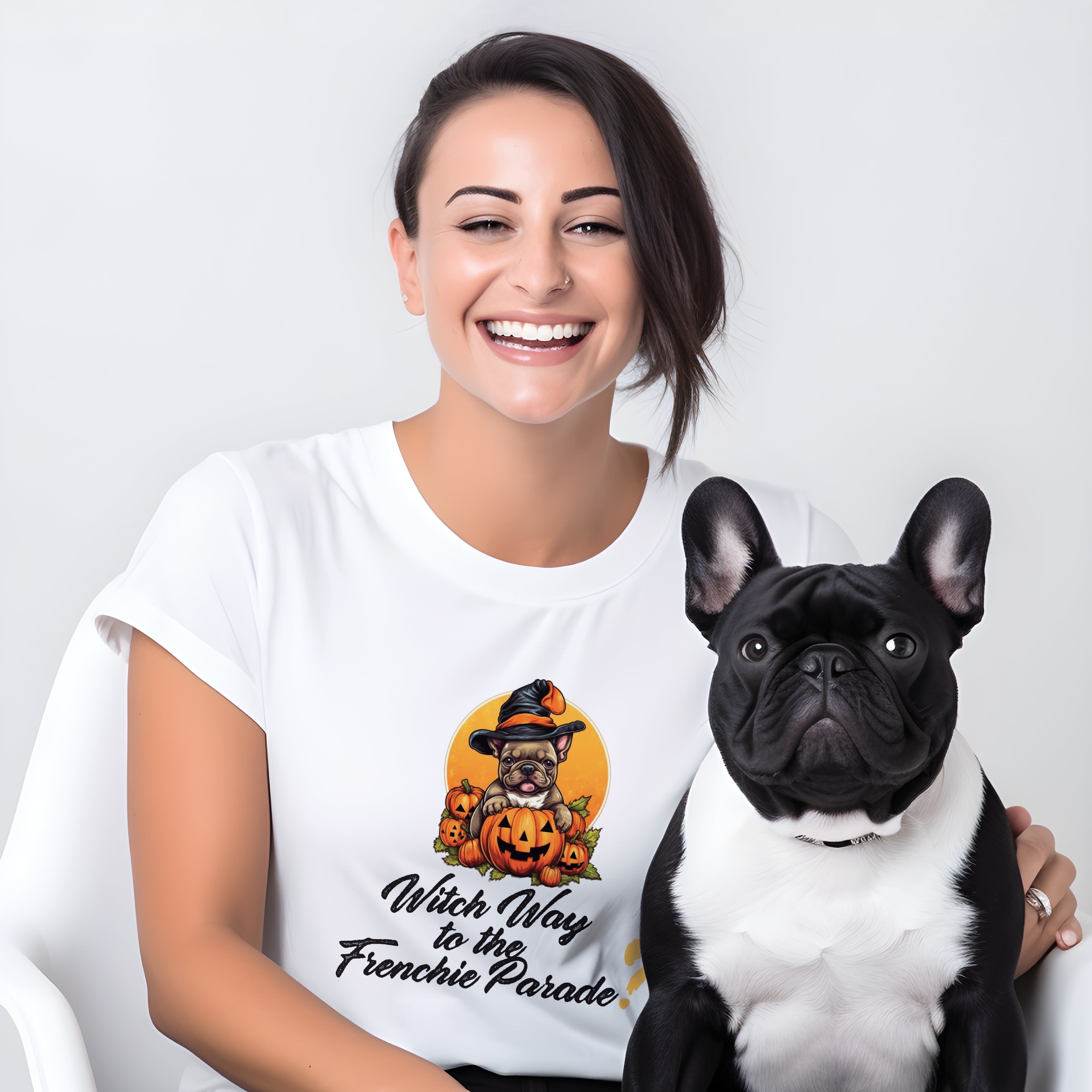 Witchy French Bulldog Cotton T-Shirt for Dog Moms & Dads-fadou