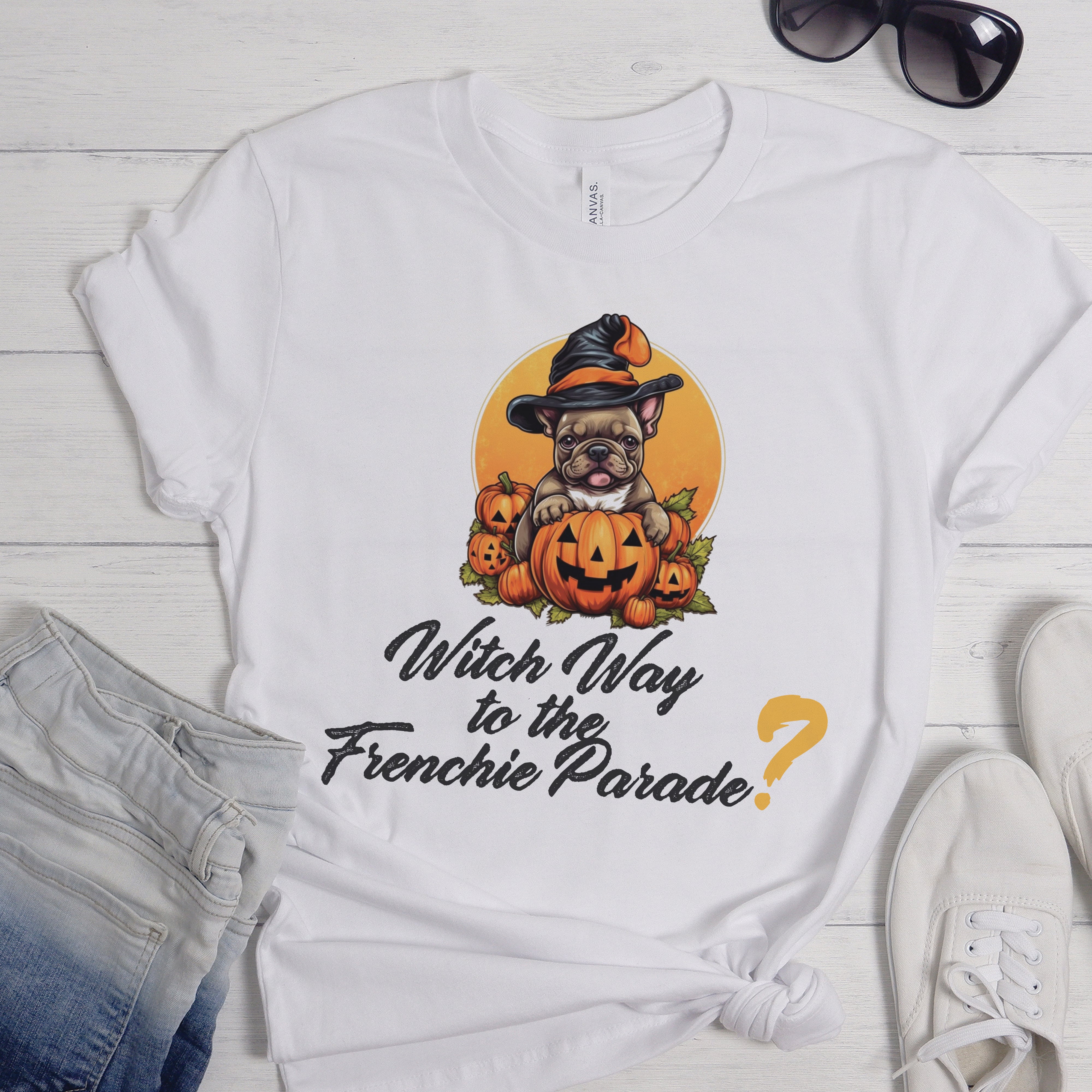 Witchy French Bulldog Cotton T-Shirt for Dog Moms & Dads-fadou