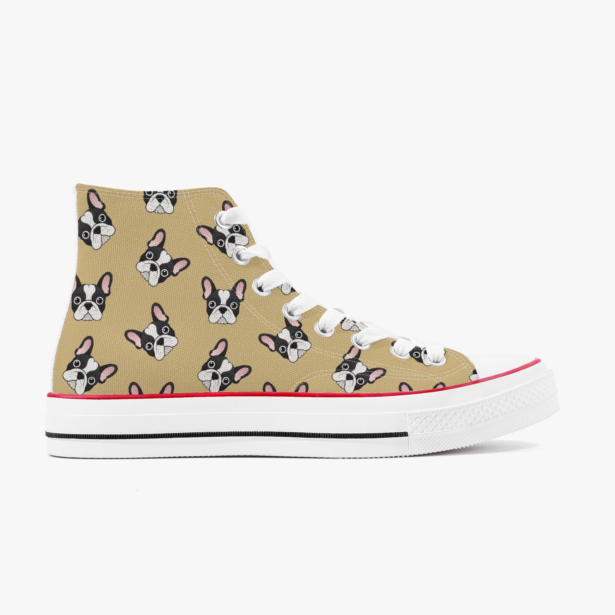 French Bulldog High-Top Canvas Sneakers for Frenchie Fans-fadou