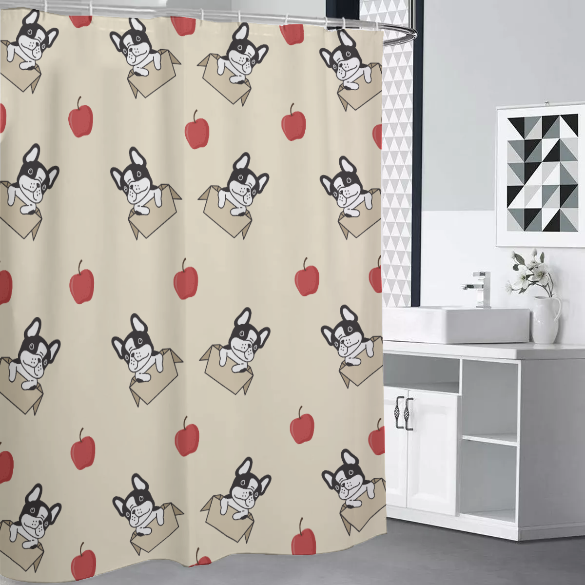 OSCAR French Bulldog Shower Curtain for Frenchie Enthusiasts-fadou