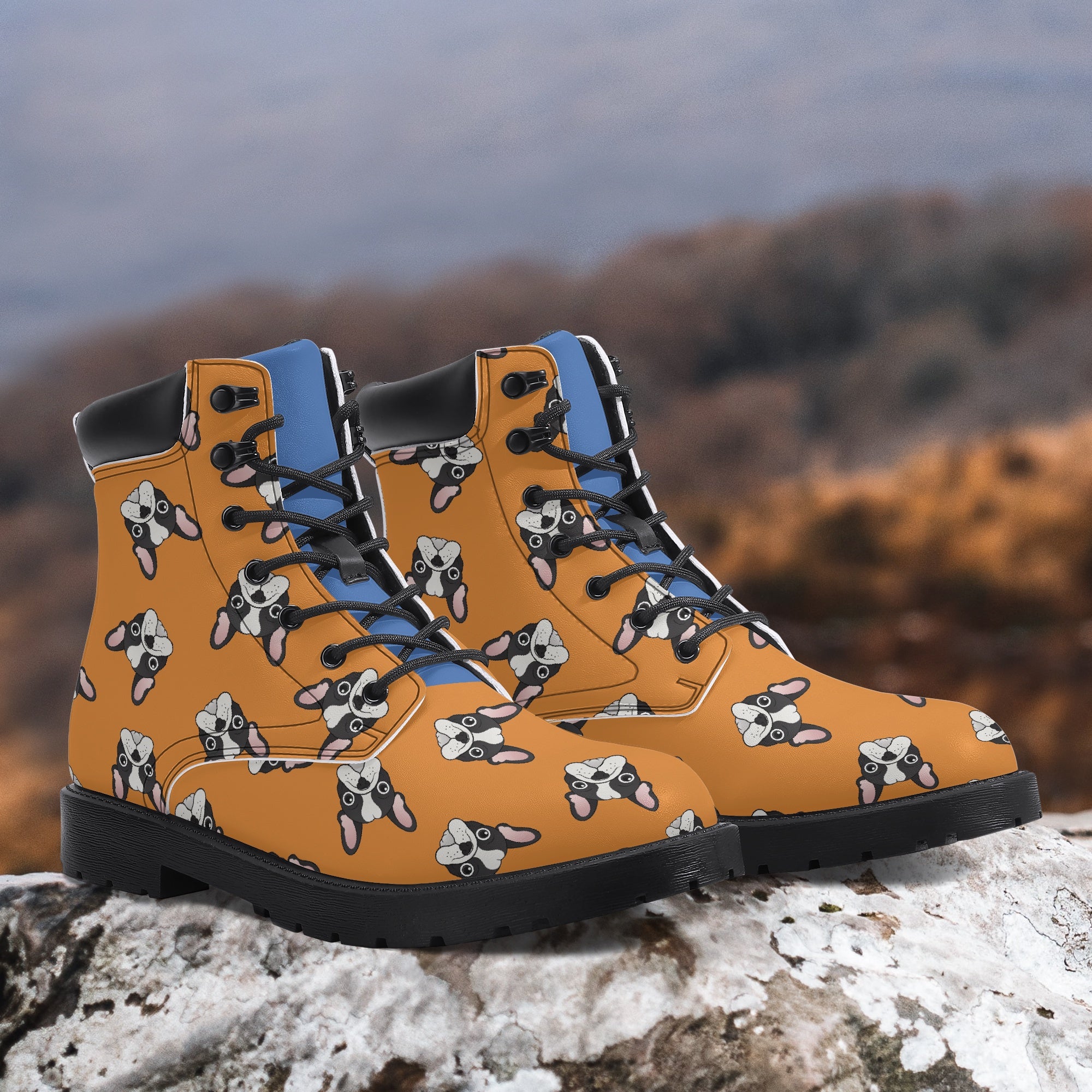 French Bulldog Leather Casual Boots for Frenchie Enthusiasts-fadou