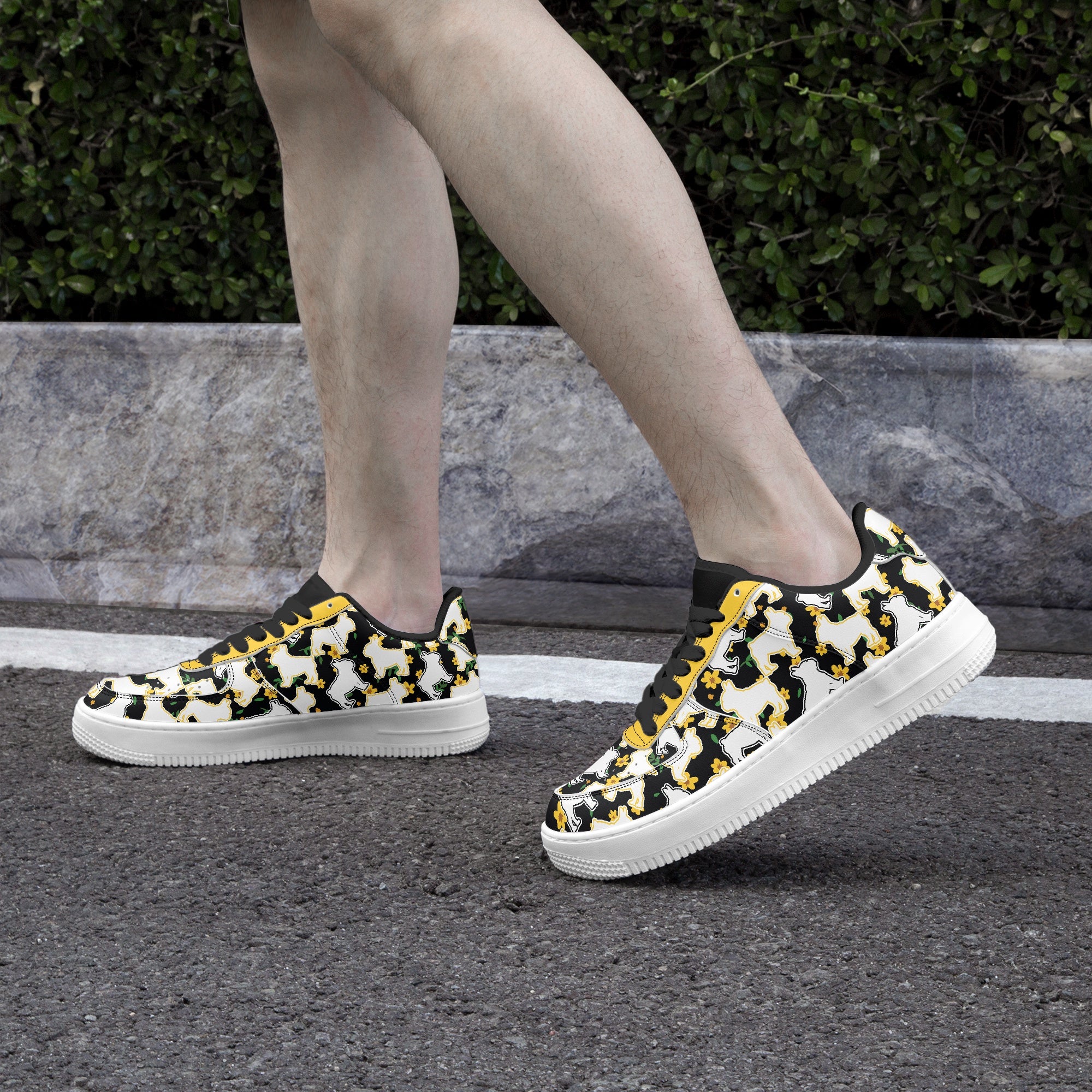 French Bulldog Leather Classic Sneakers for Everyday Wear-fadou