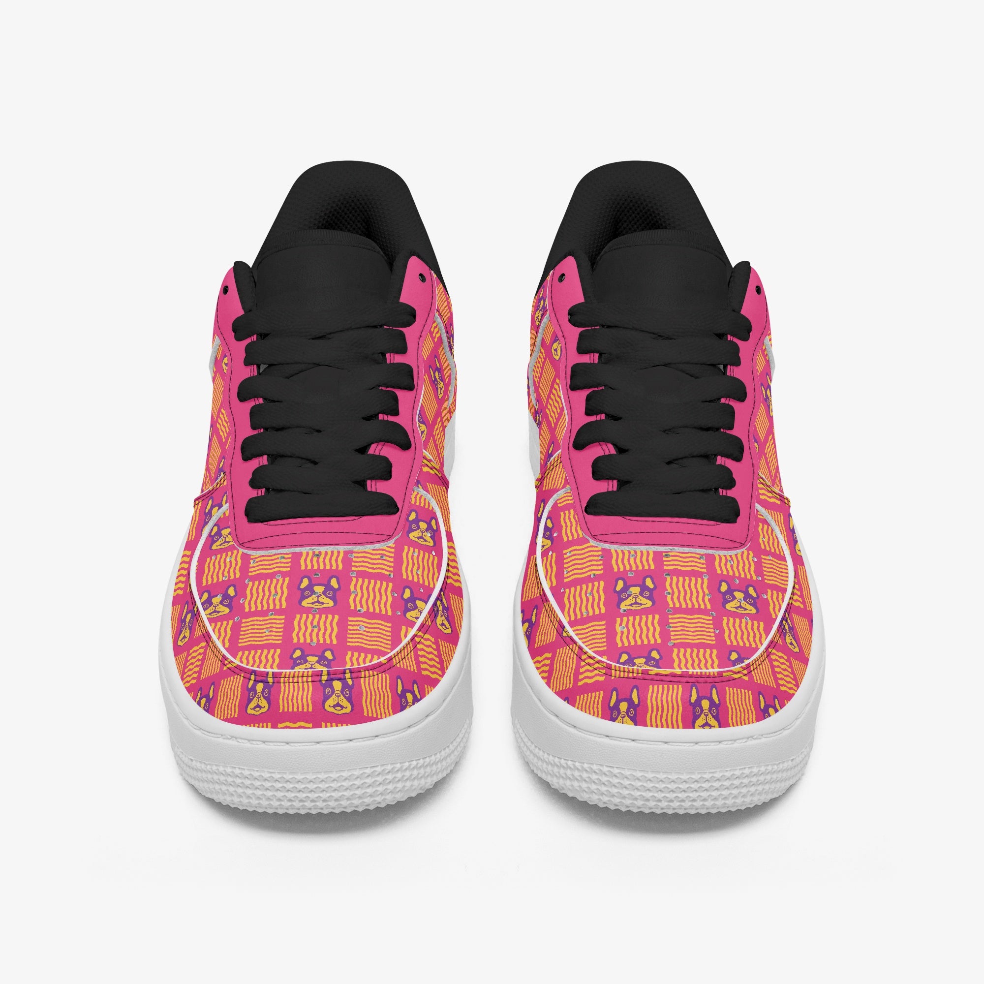 French Bulldog Leather Classic Sneakers for Pet Parents-fadou