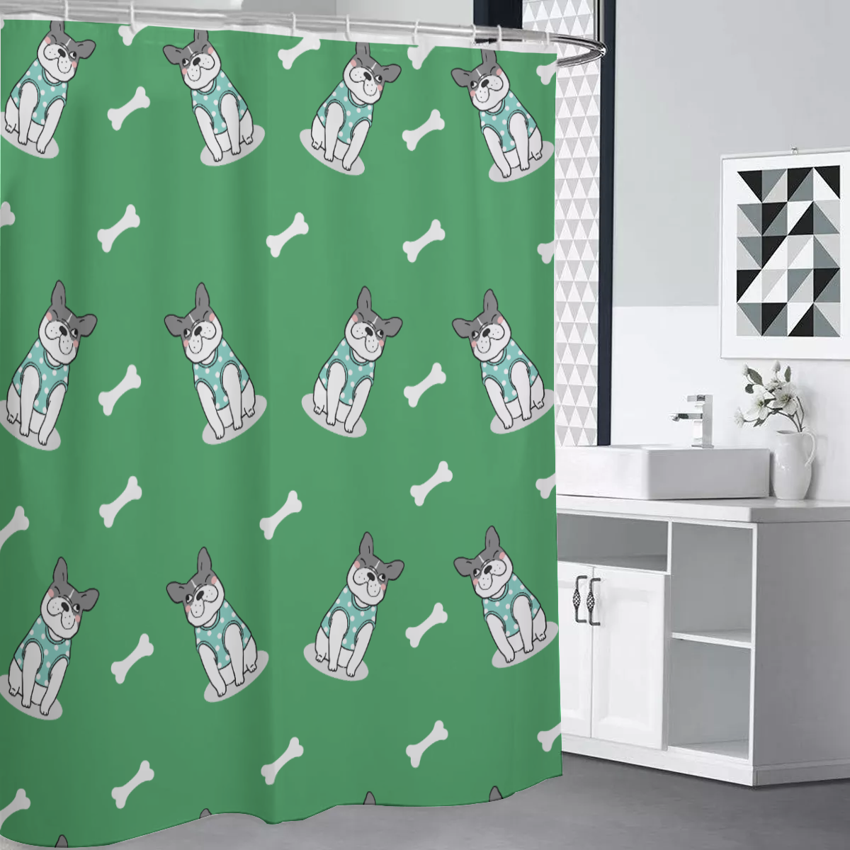 ZEUS French Bulldog Shower Curtain for Frenchie Enthusiasts-fadou