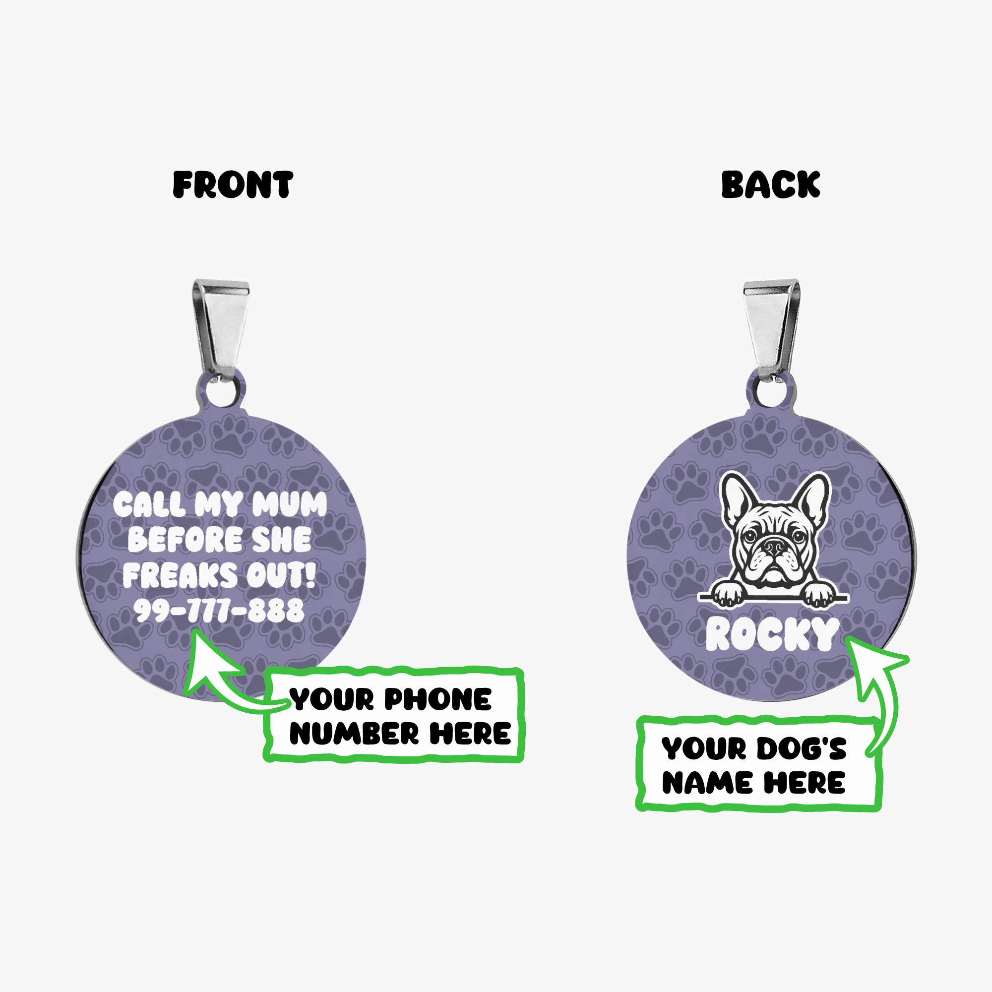French Bulldog Custom Dog Name Tag for Short-Nosed Dogs-fadou