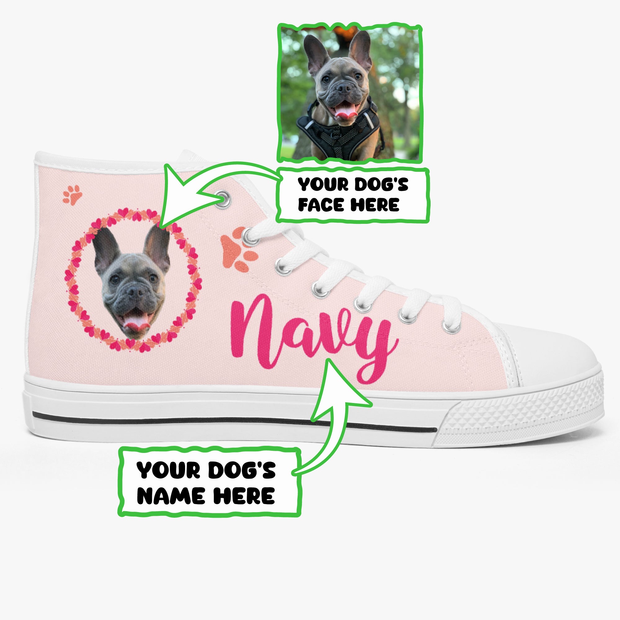 French Bulldog Personalized Canvas Sneakers for Bulldog Owners-fadou