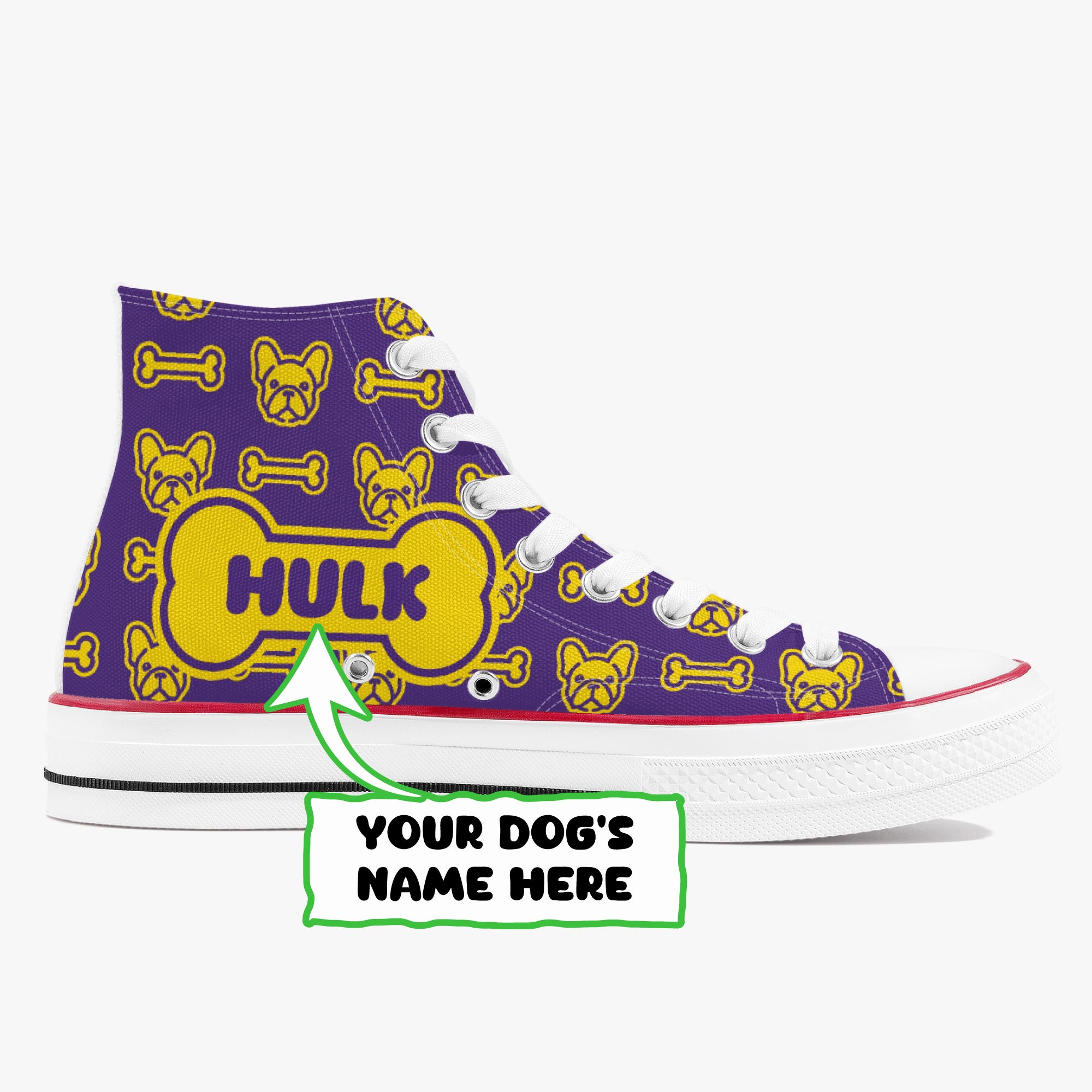 High-Top Personalized Canvas Sneakers for Bulldog Owners-fadou