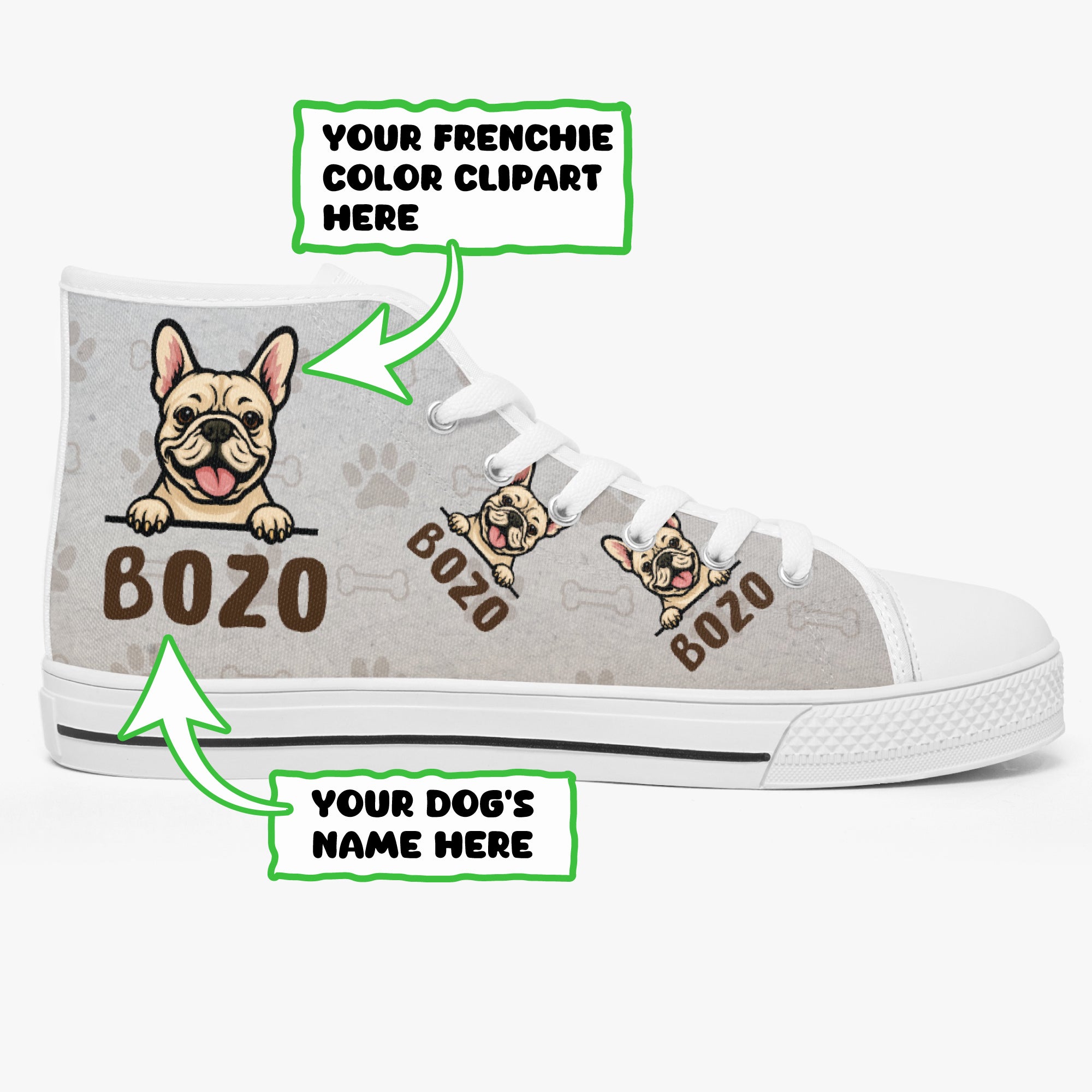 Denim Personalized High-Top Shoes for Frenchie Enthusiasts-fadou