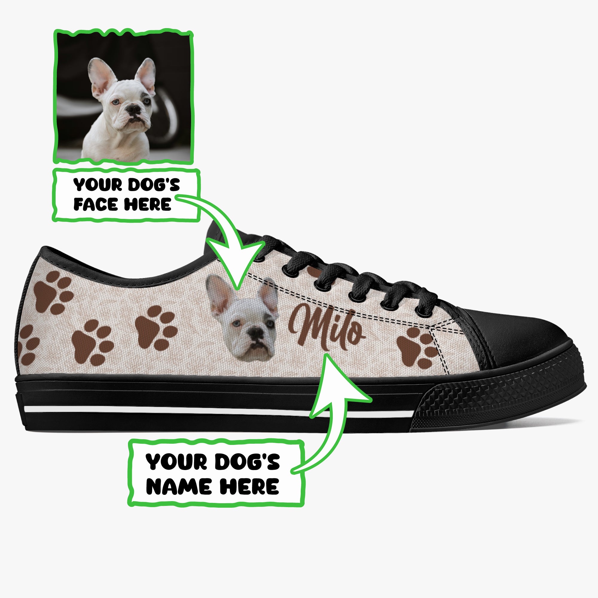 Frenchie Personalized Canvas Sneakers for Frenchie Fans-fadou