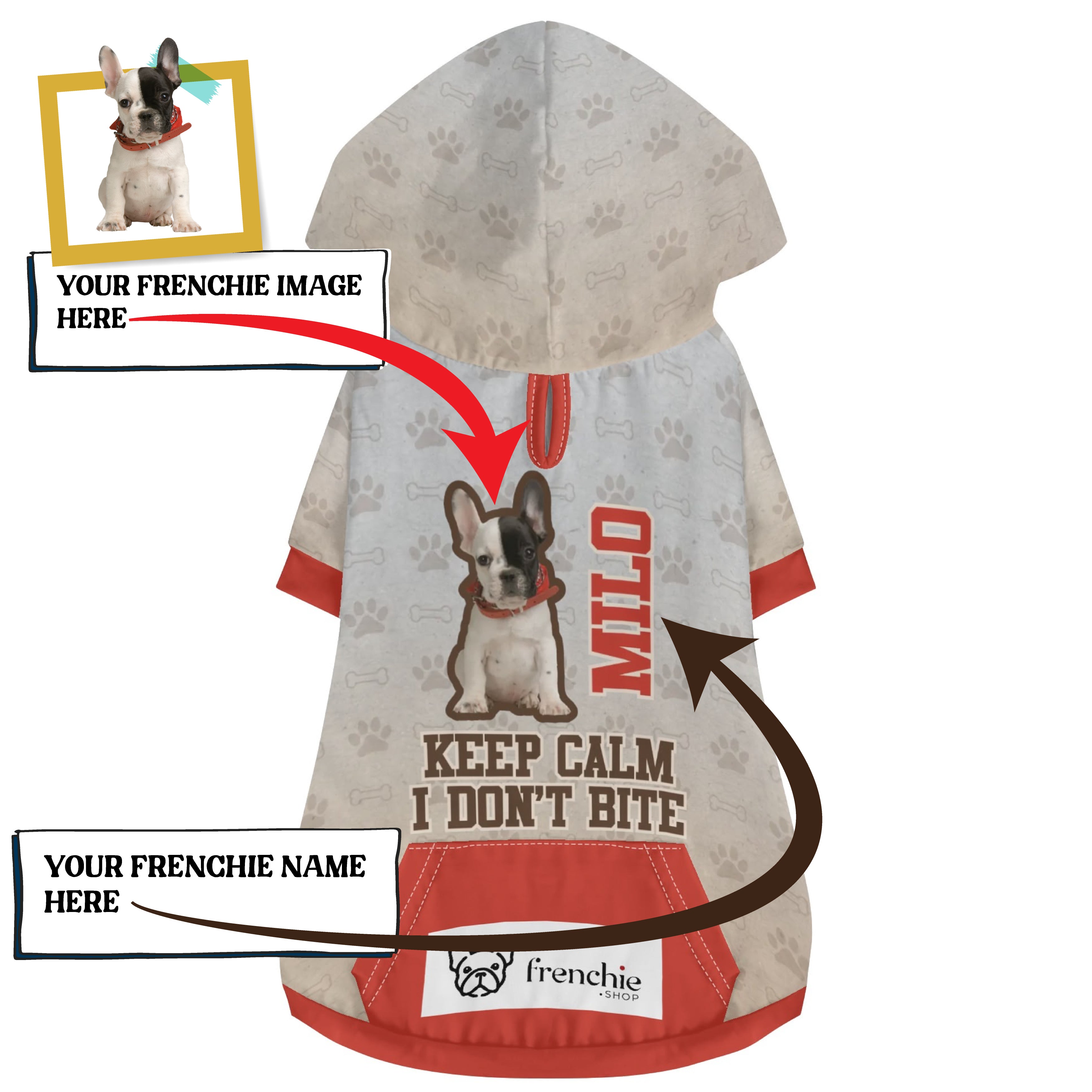 French Bulldog Custom Fleece Hoodie for Brachycephalic Dogs-fadou