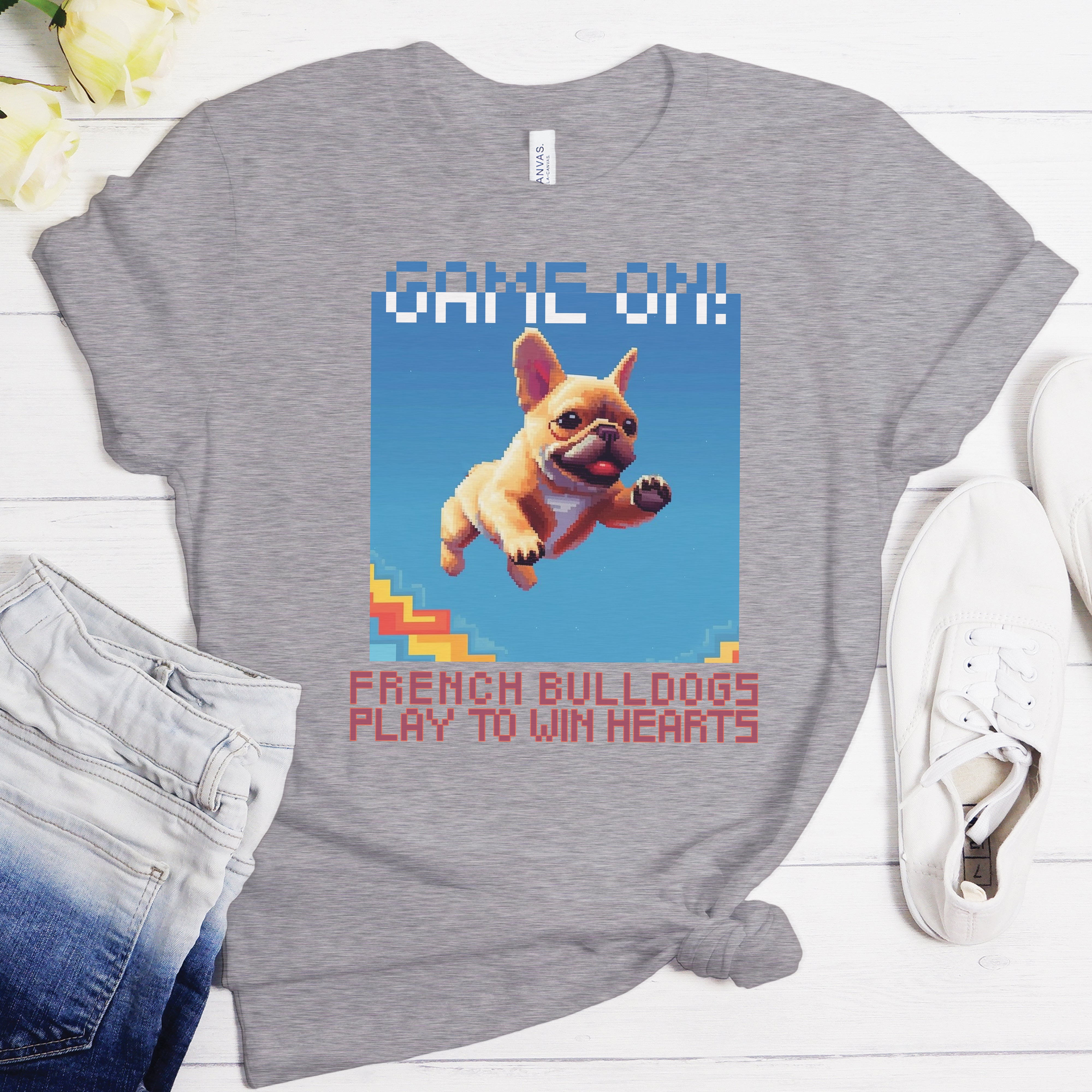 Pixel French Bulldog Cotton T-Shirt for Dog Moms & Dads-fadou