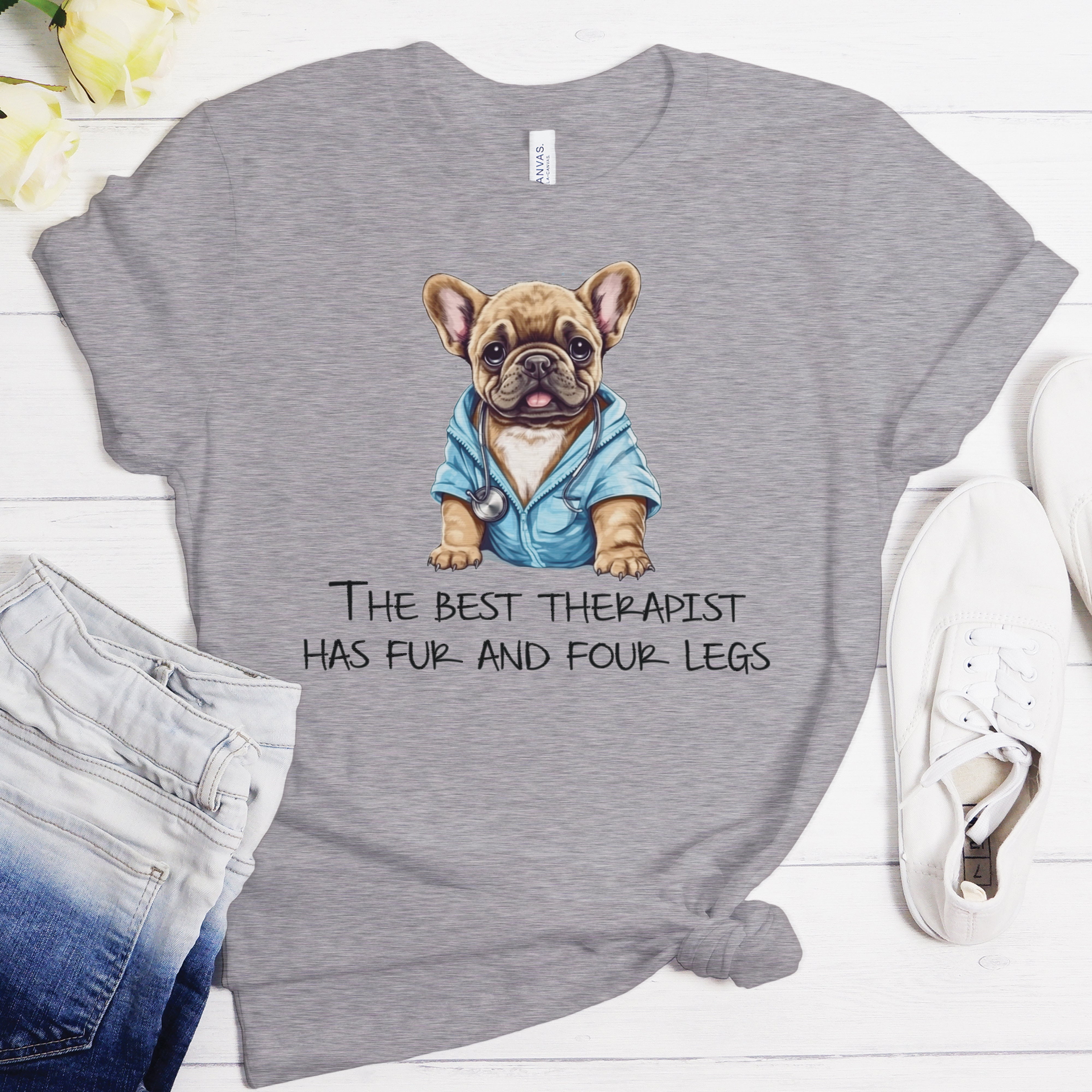 Doctor French Bulldog Cotton T-Shirt for Dog Moms & Dads-fadou