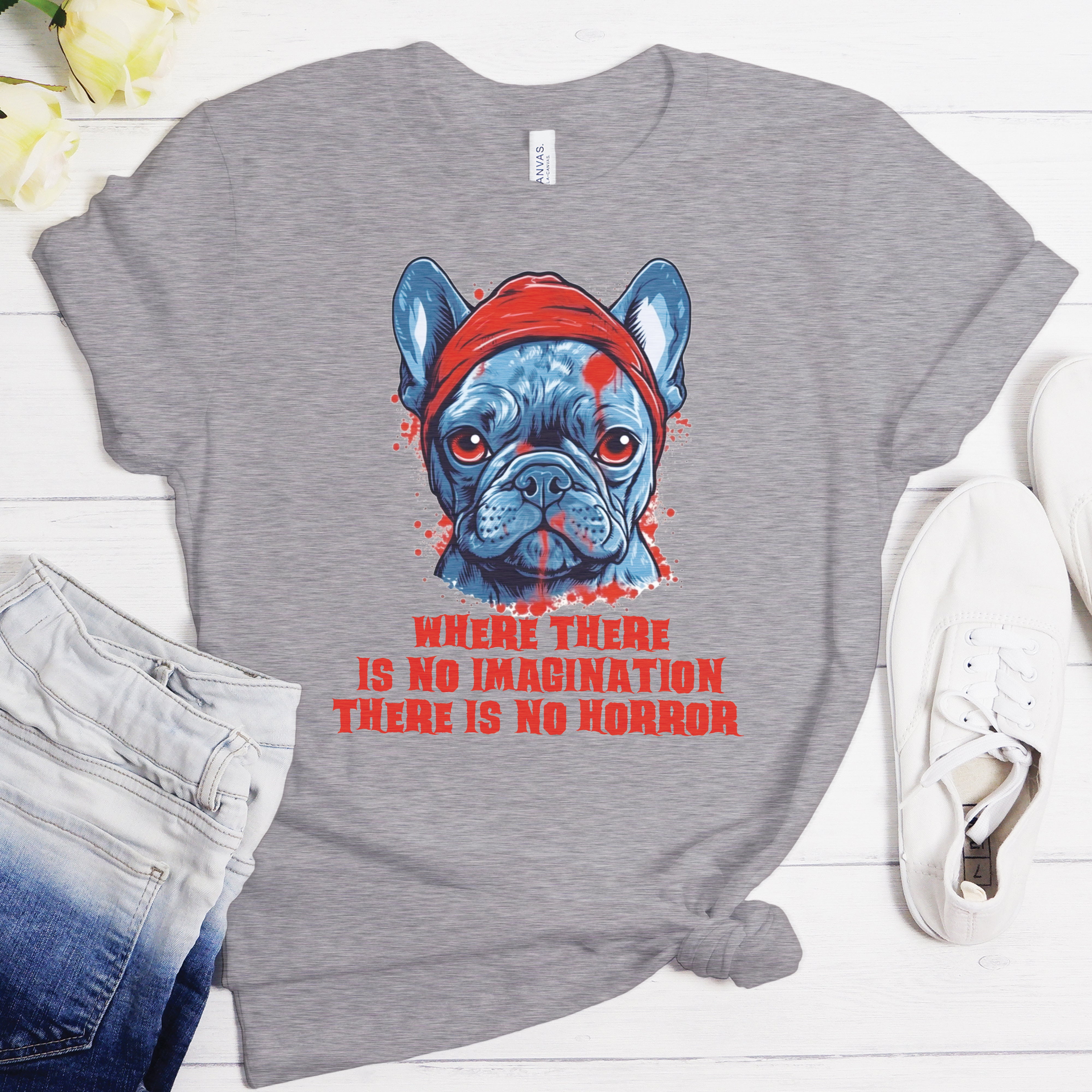 Spooky French Bulldog Cotton T-Shirt for Bulldog Owners-fadou