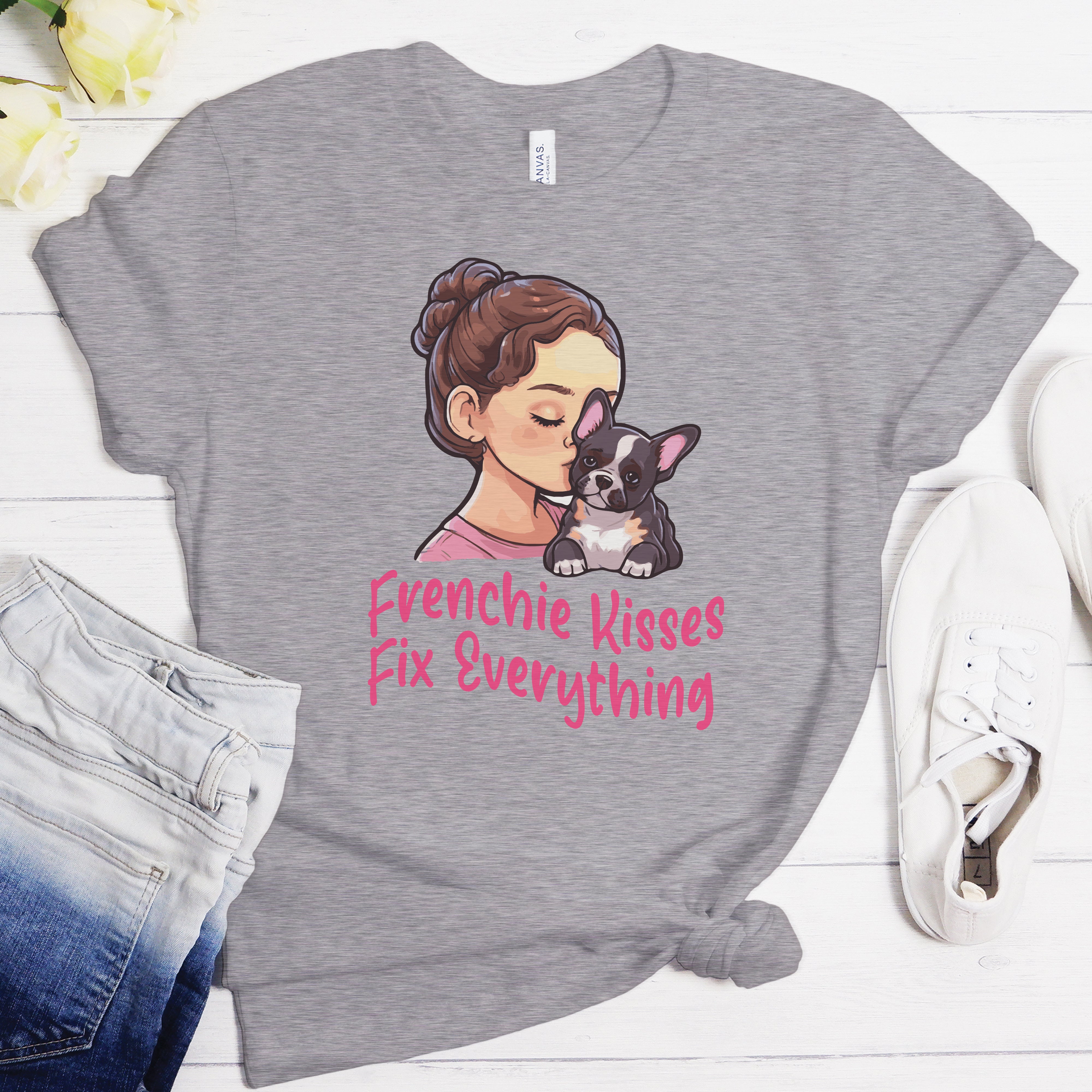 Frenchie Kisses - Unisex T-Shirt for Dog Lovers and Owners-fadou